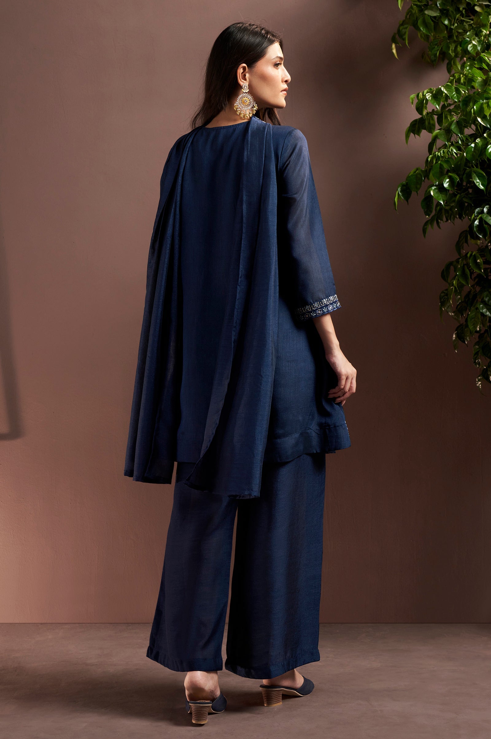 Midnight Royale Silk Blend Mirror Work Palazzo Set