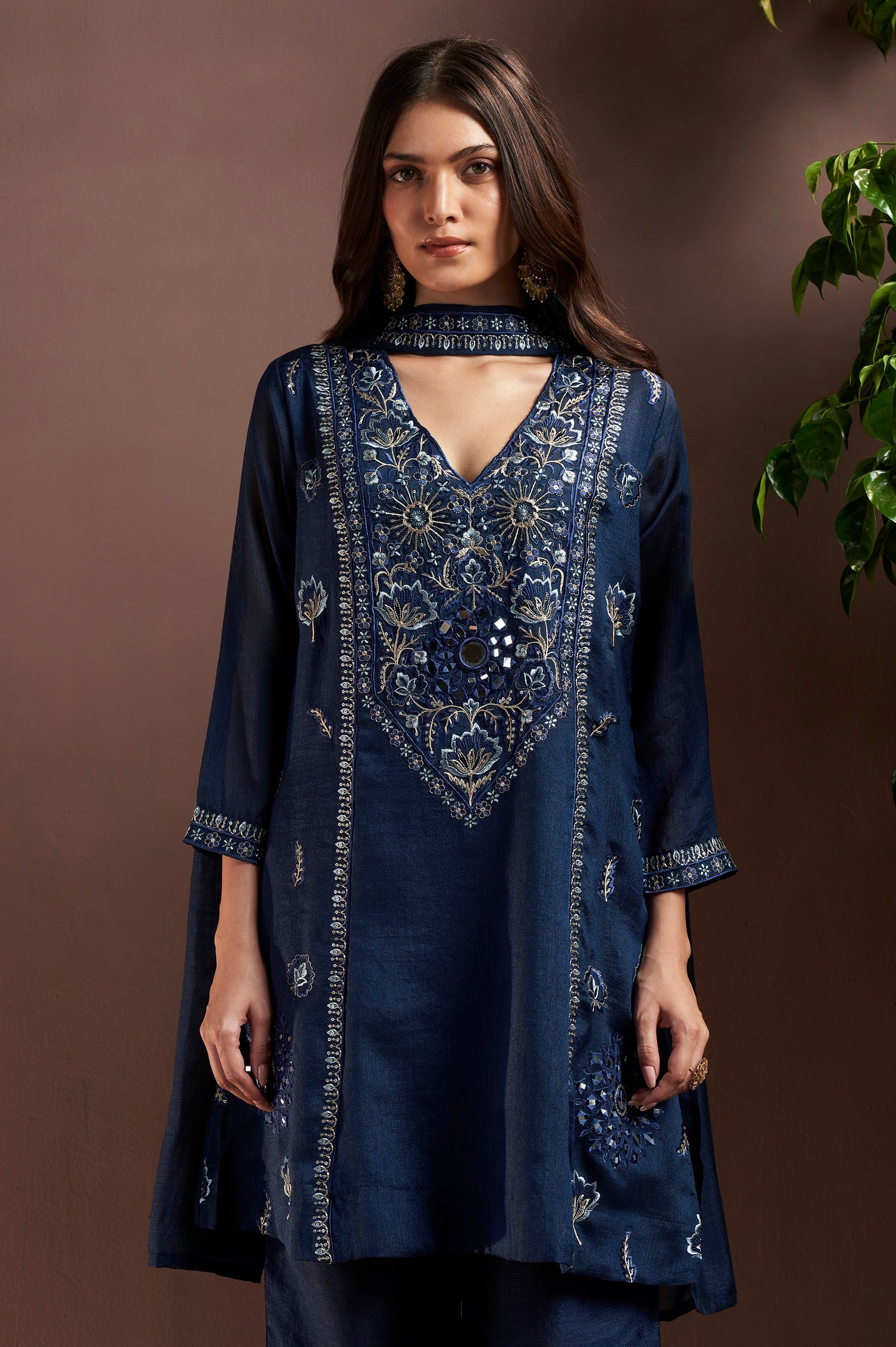 Midnight Royale Silk Blend Mirror Work Palazzo Set