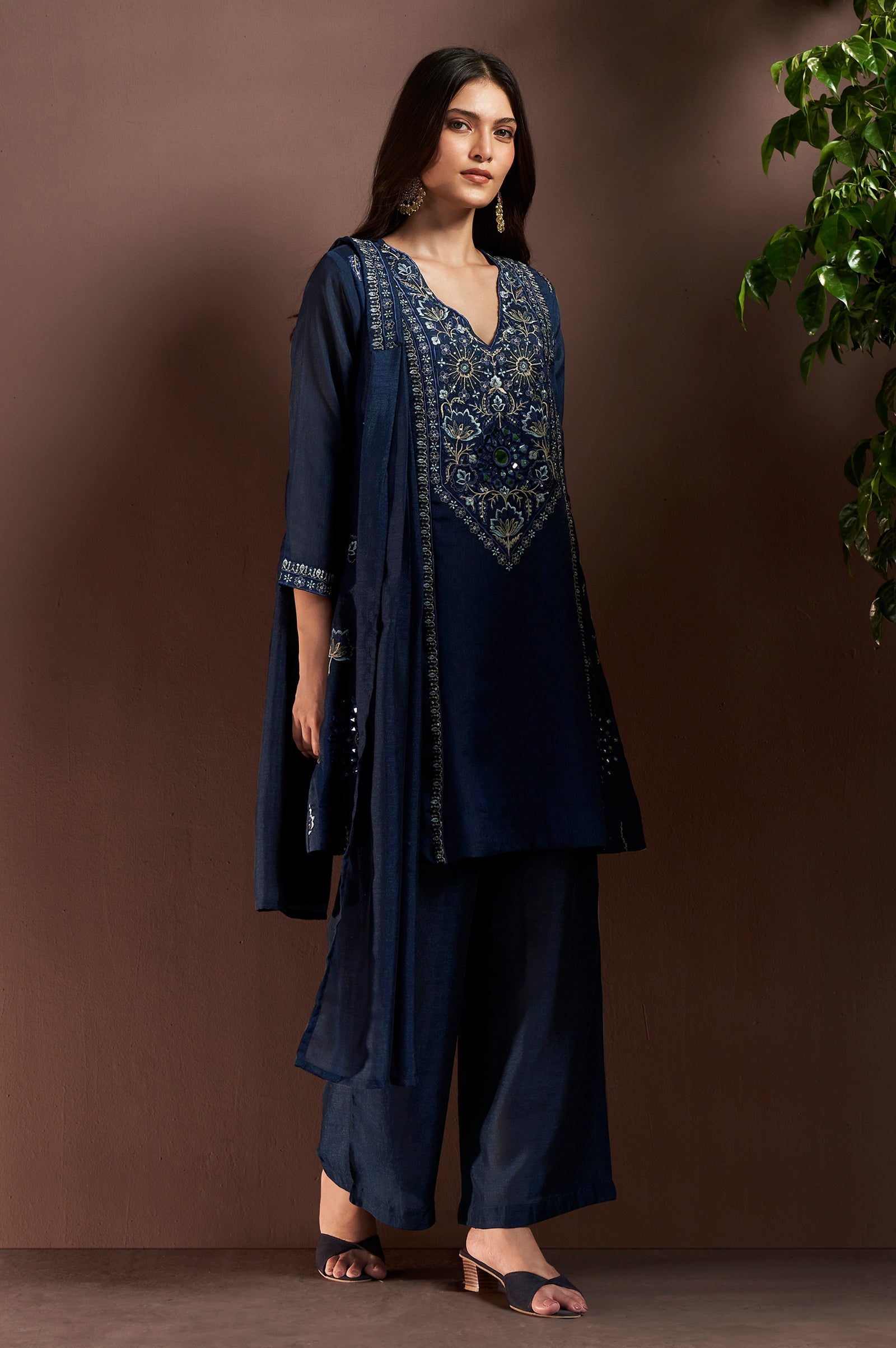 Midnight Royale Silk Blend Mirror Work Palazzo Set