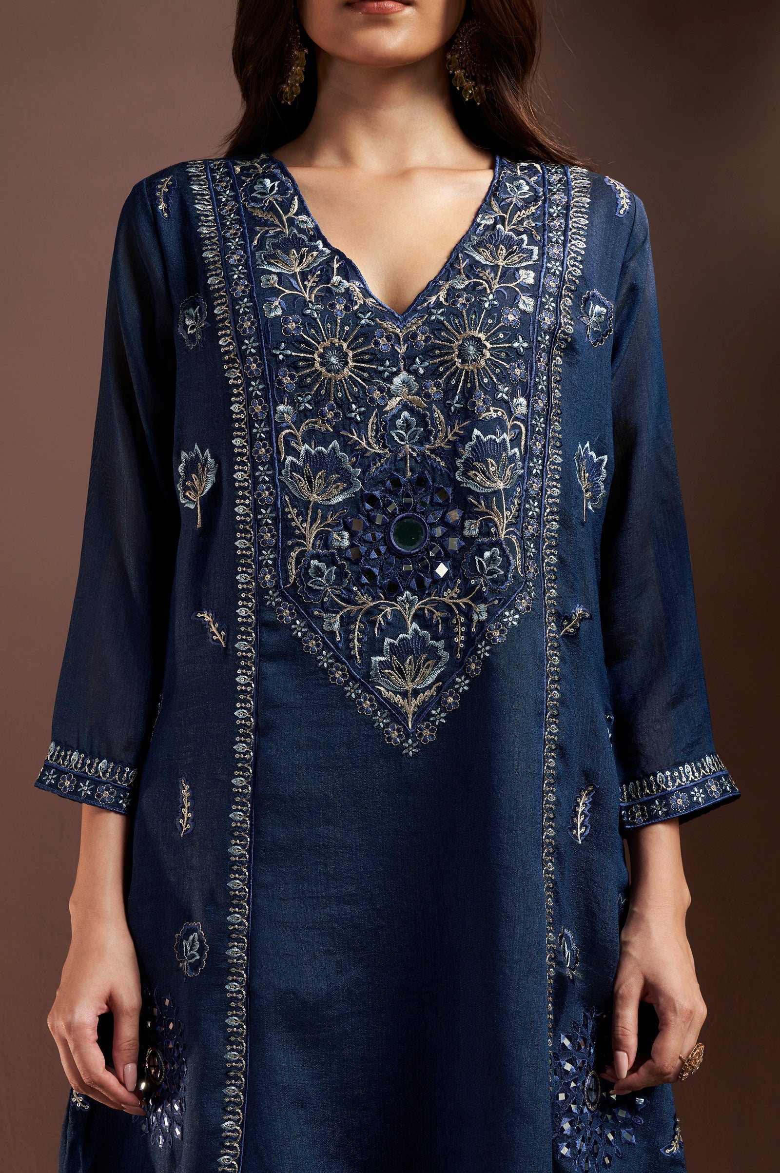 Midnight Royale Silk Blend Mirror Work Palazzo Set