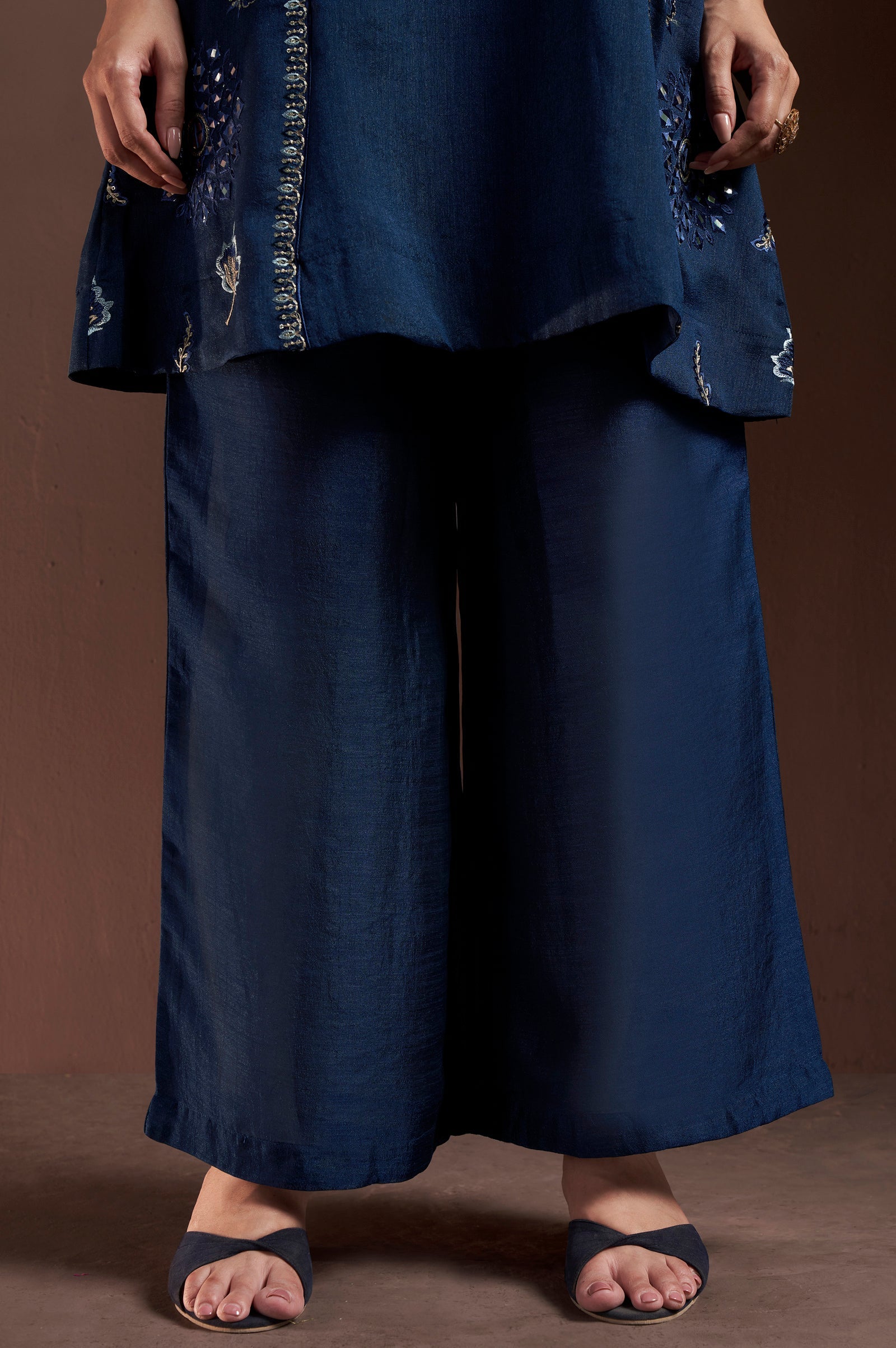 Midnight Royale Silk Blend Mirror Work Palazzo Set