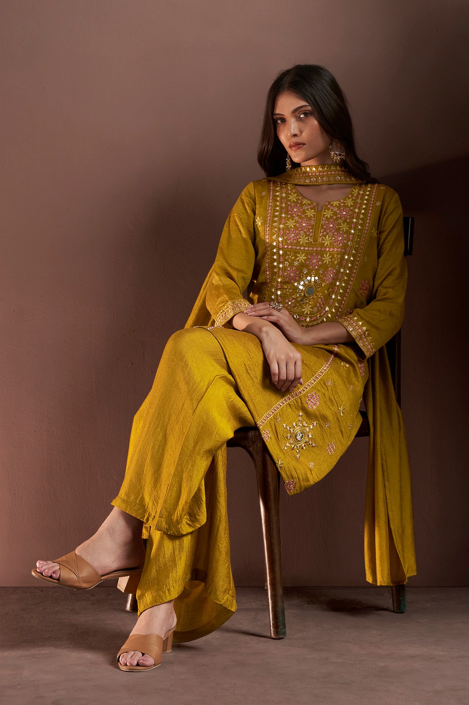 Sunehri Royale Silk Blend Mirror Work Palazzo Set