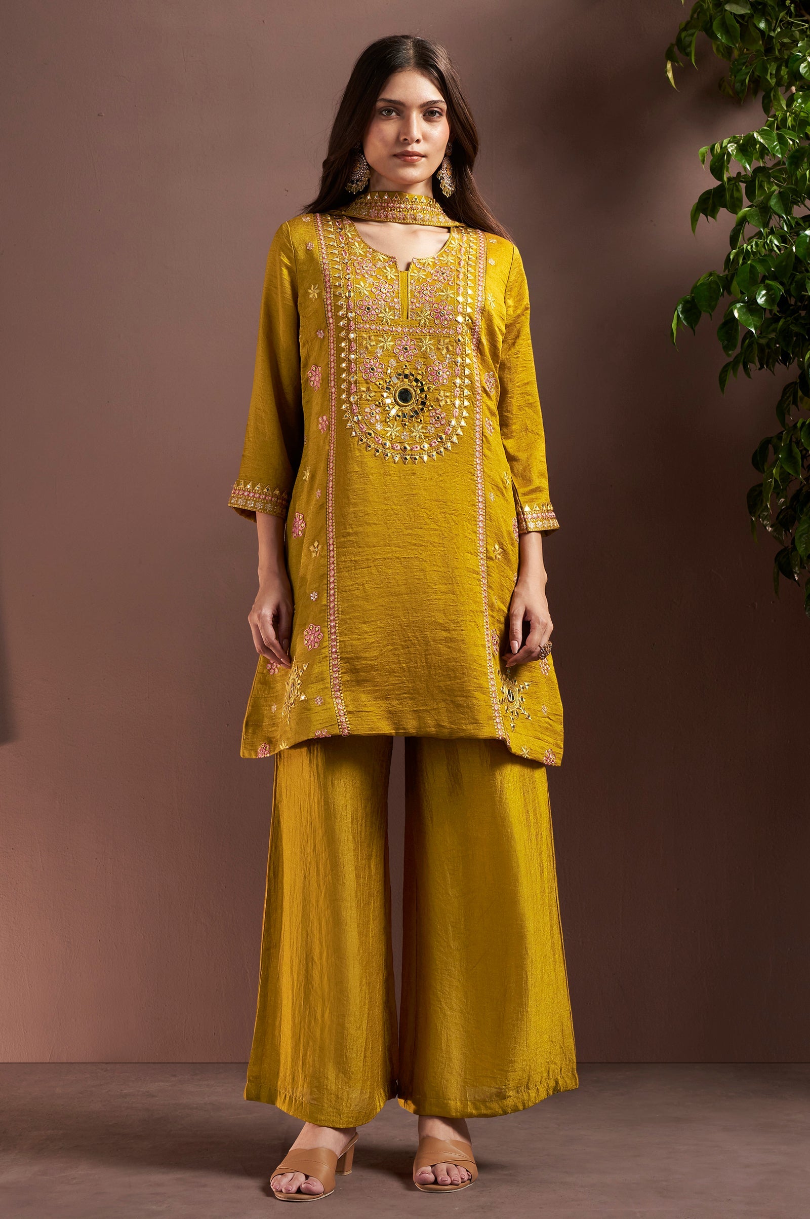 Sunehri Royale Silk Blend Mirror Work Palazzo Set