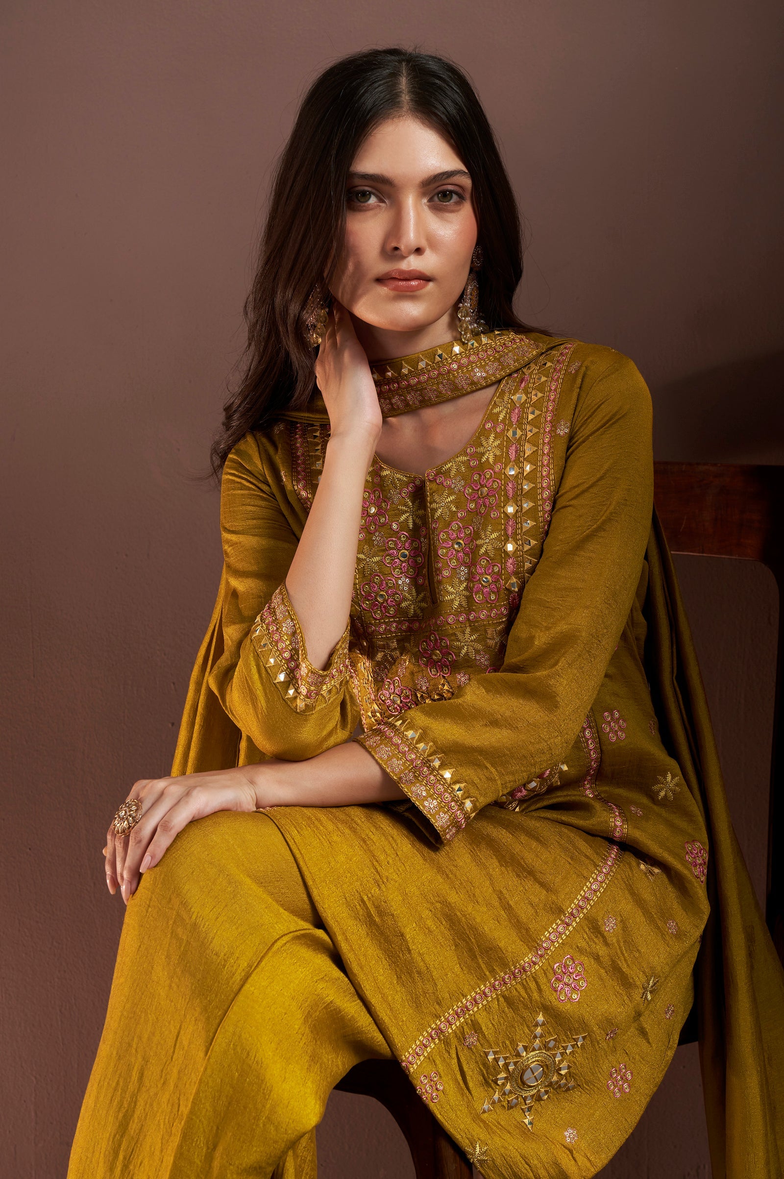 Sunehri Royale Silk Blend Mirror Work Palazzo Set
