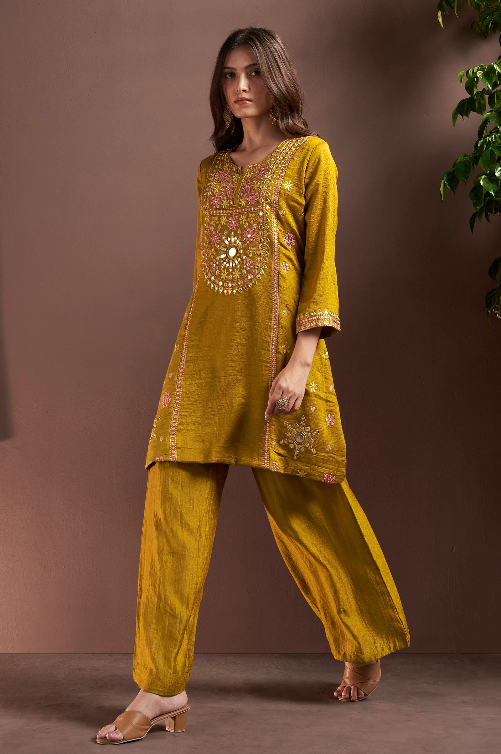 Sunehri Royale Silk Blend Mirror Work Palazzo Set