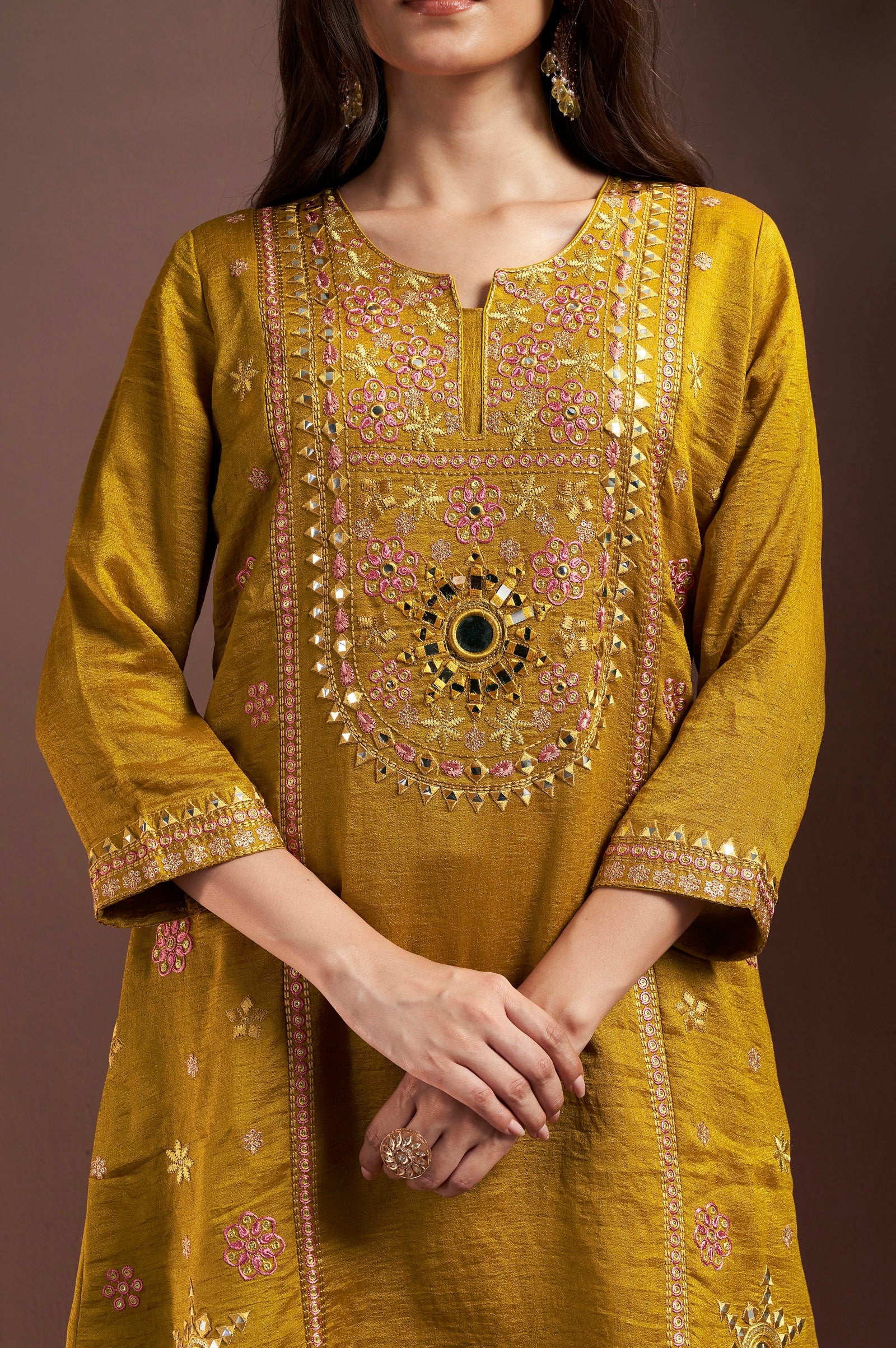Sunehri Royale Silk Blend Mirror Work Palazzo Set