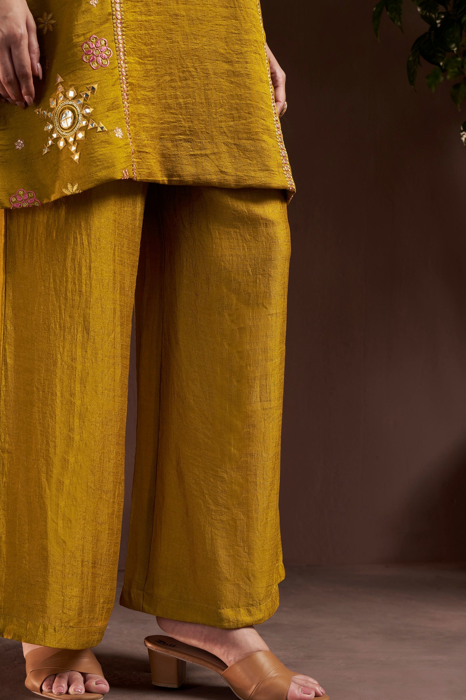 Sunehri Royale Silk Blend Mirror Work Palazzo Set