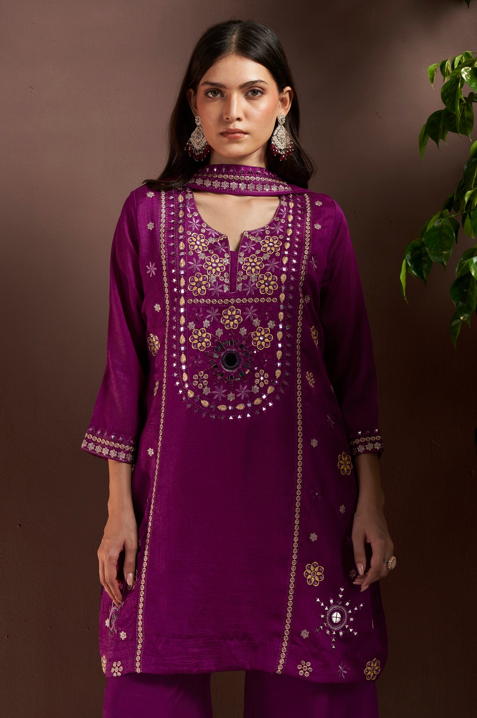 Royal Amethyst Silk Blend Mirror Work Palazzo Set