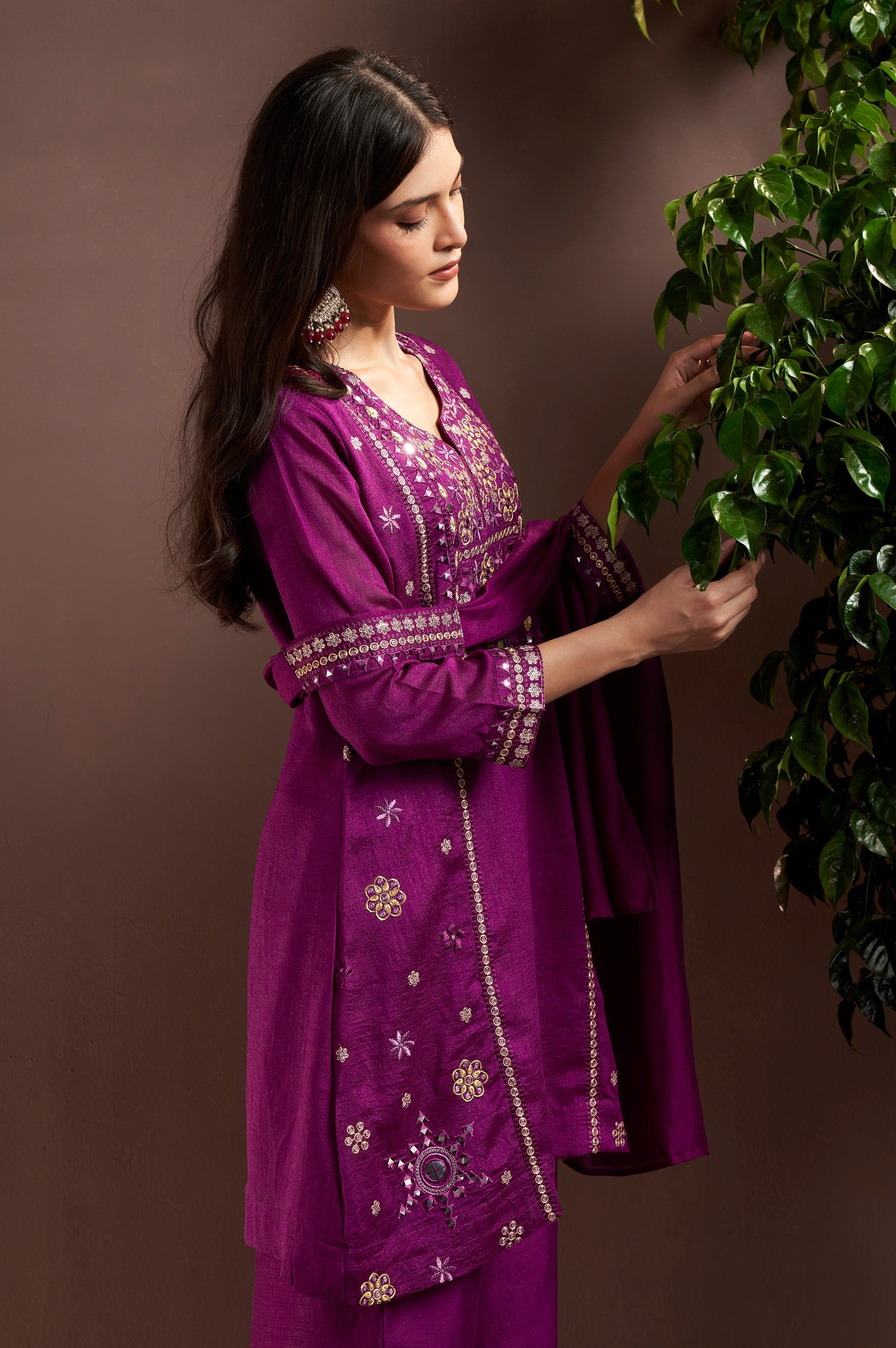 Royal Amethyst Silk Blend Mirror Work Palazzo Set