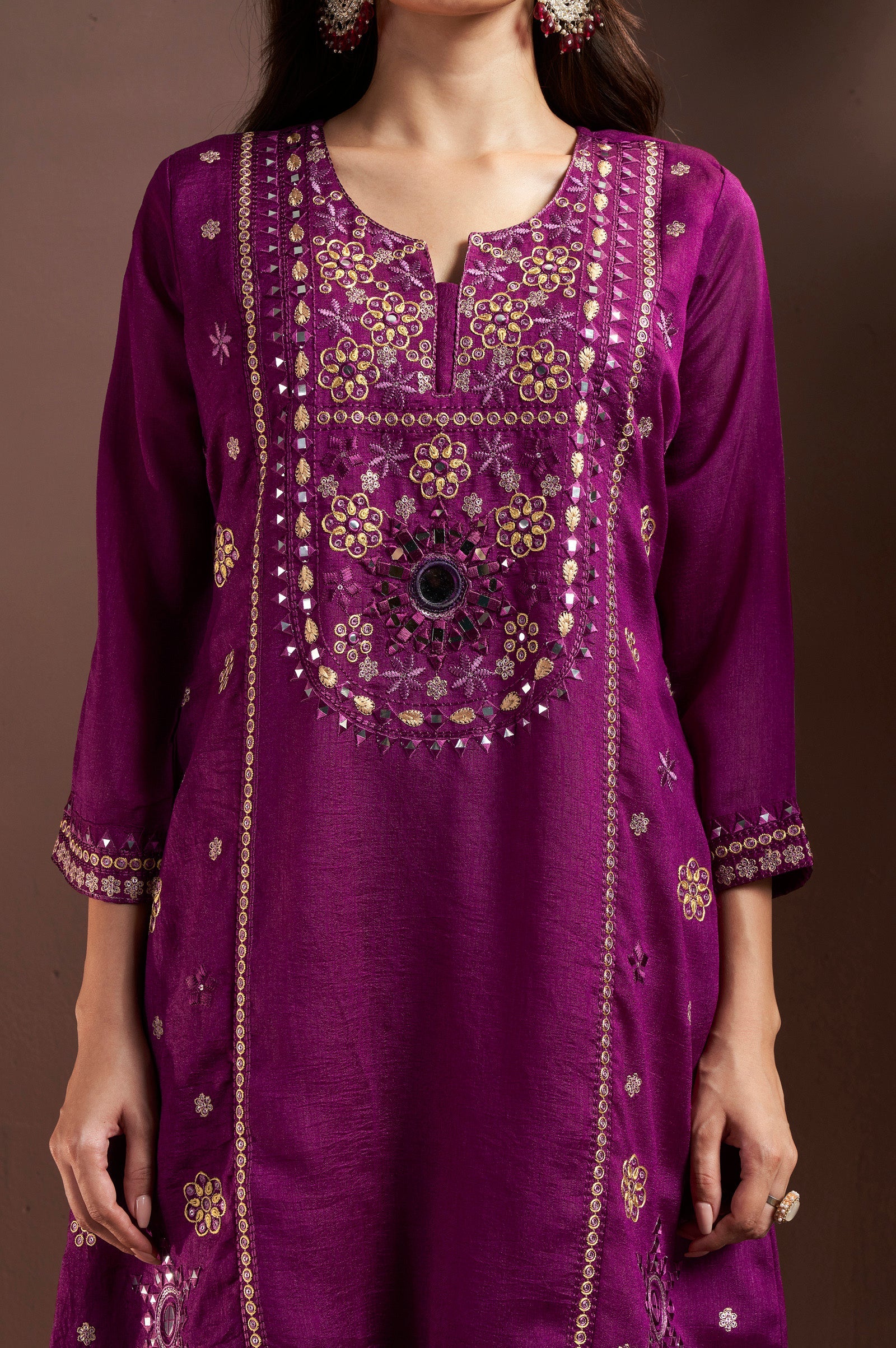 Royal Amethyst Silk Blend Mirror Work Palazzo Set