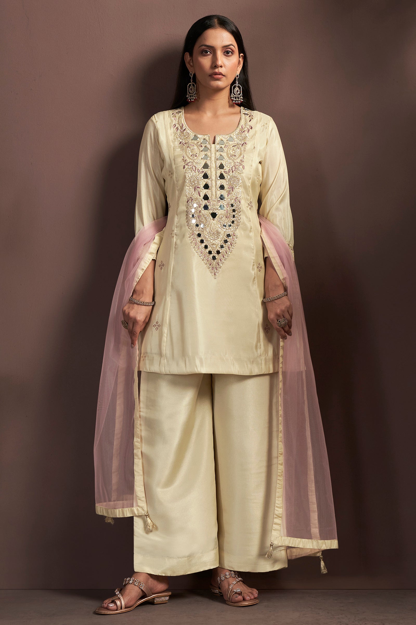 Ivory Royale Silk Blend Embroidered Palazzo Set