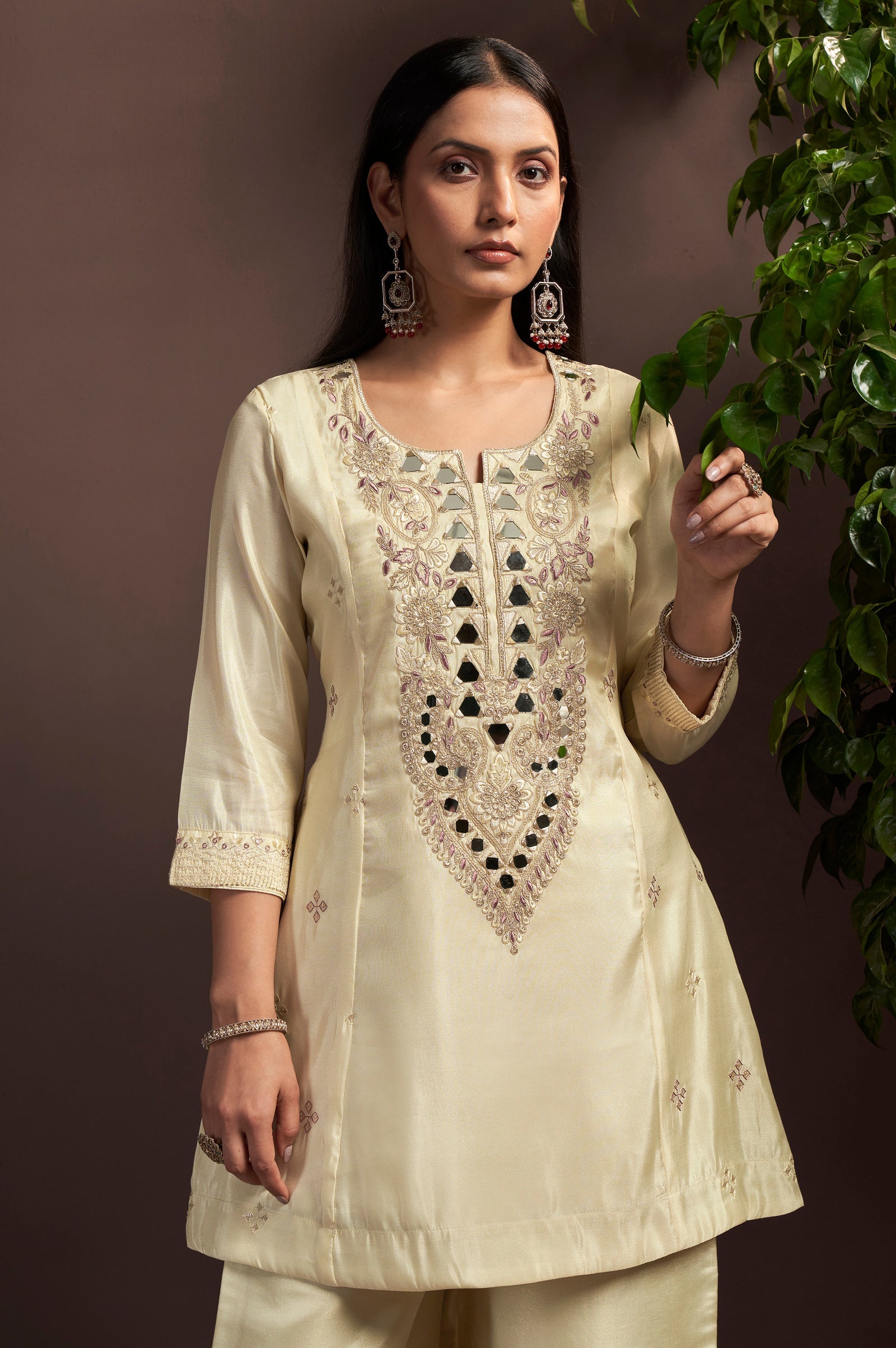 Ivory Royale Silk Blend Embroidered Palazzo Set