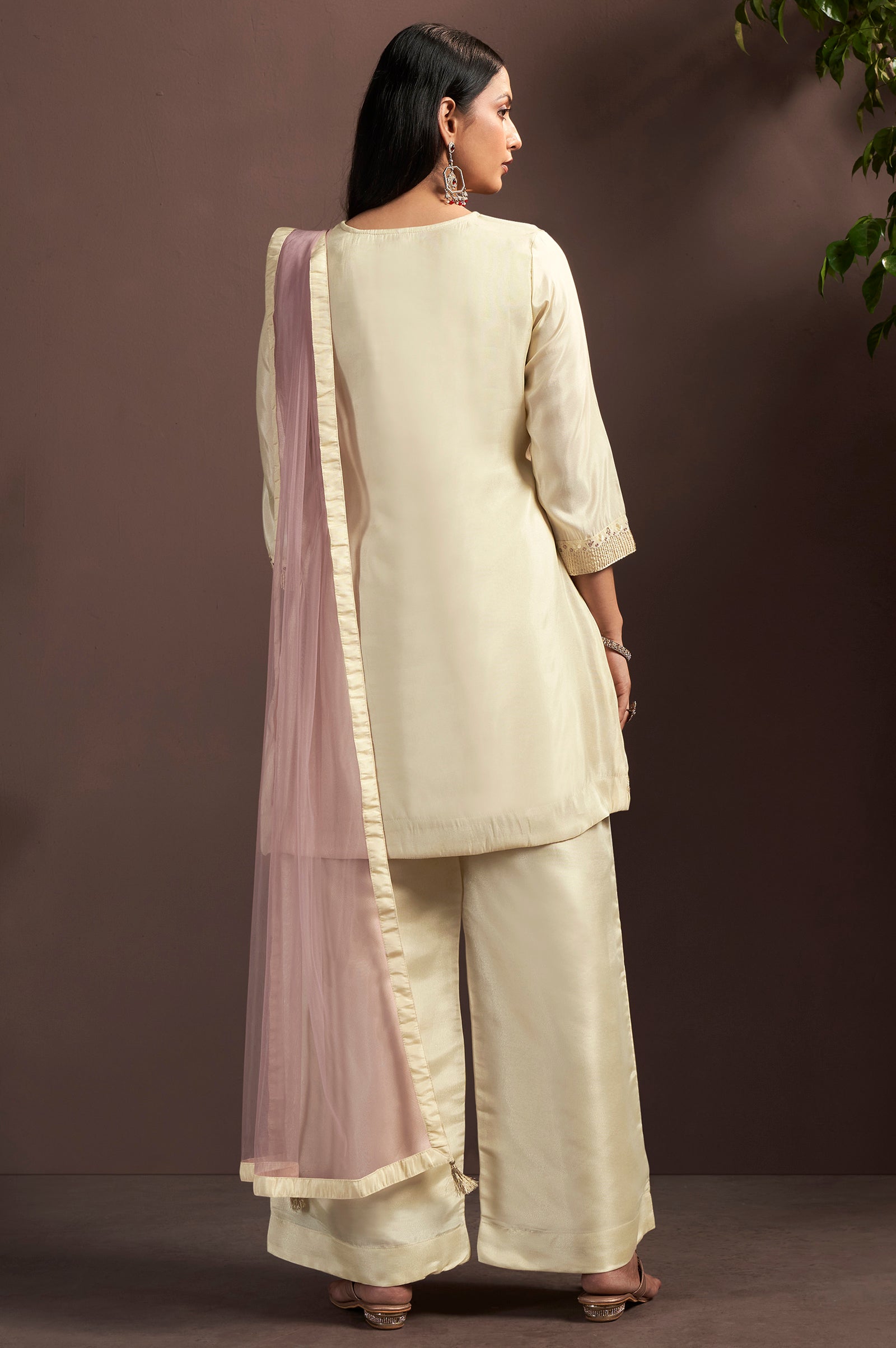 Ivory Royale Silk Blend Embroidered Palazzo Set