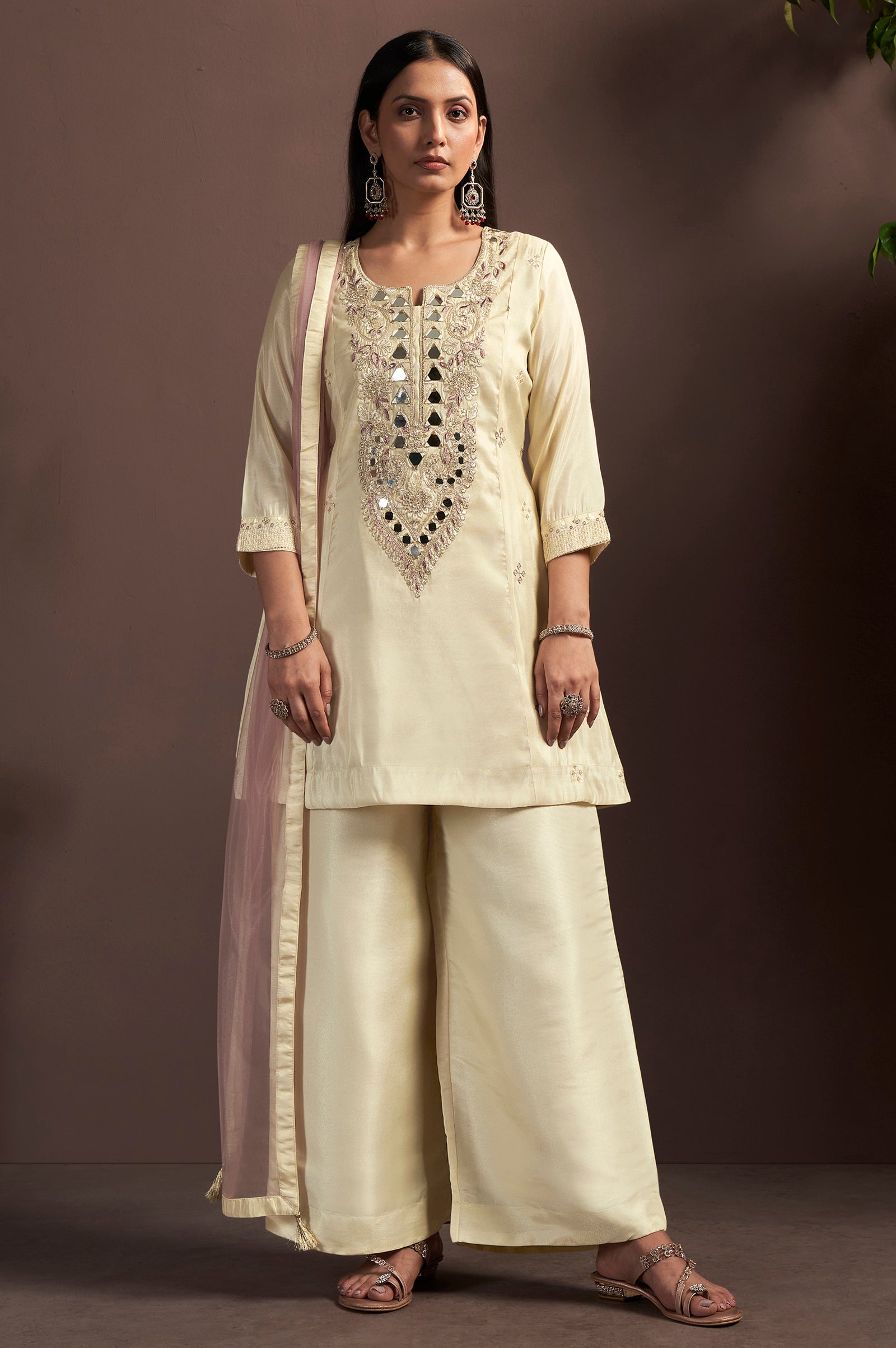Ivory Royale Silk Blend Embroidered Palazzo Set