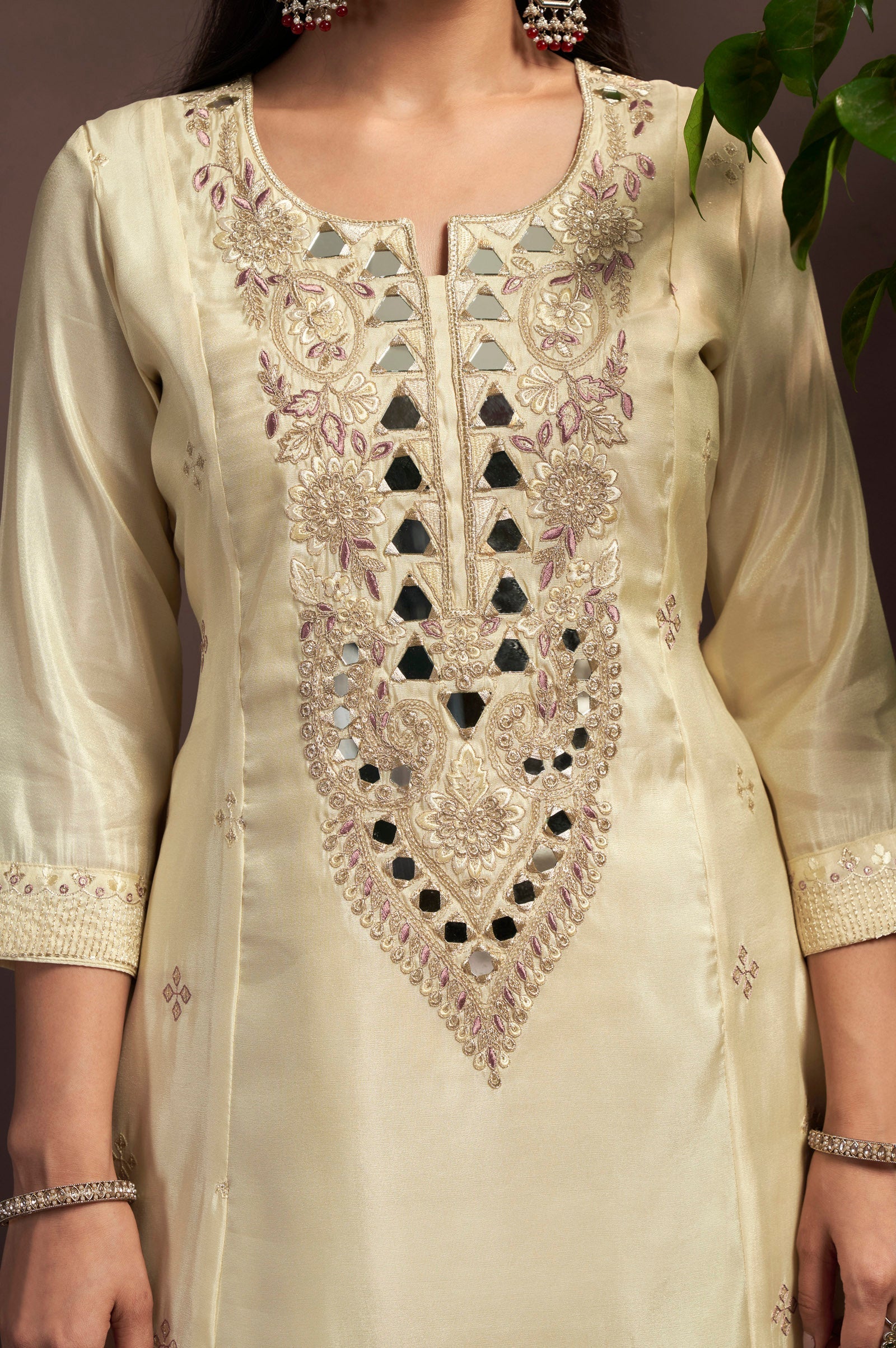 Ivory Royale Silk Blend Embroidered Palazzo Set