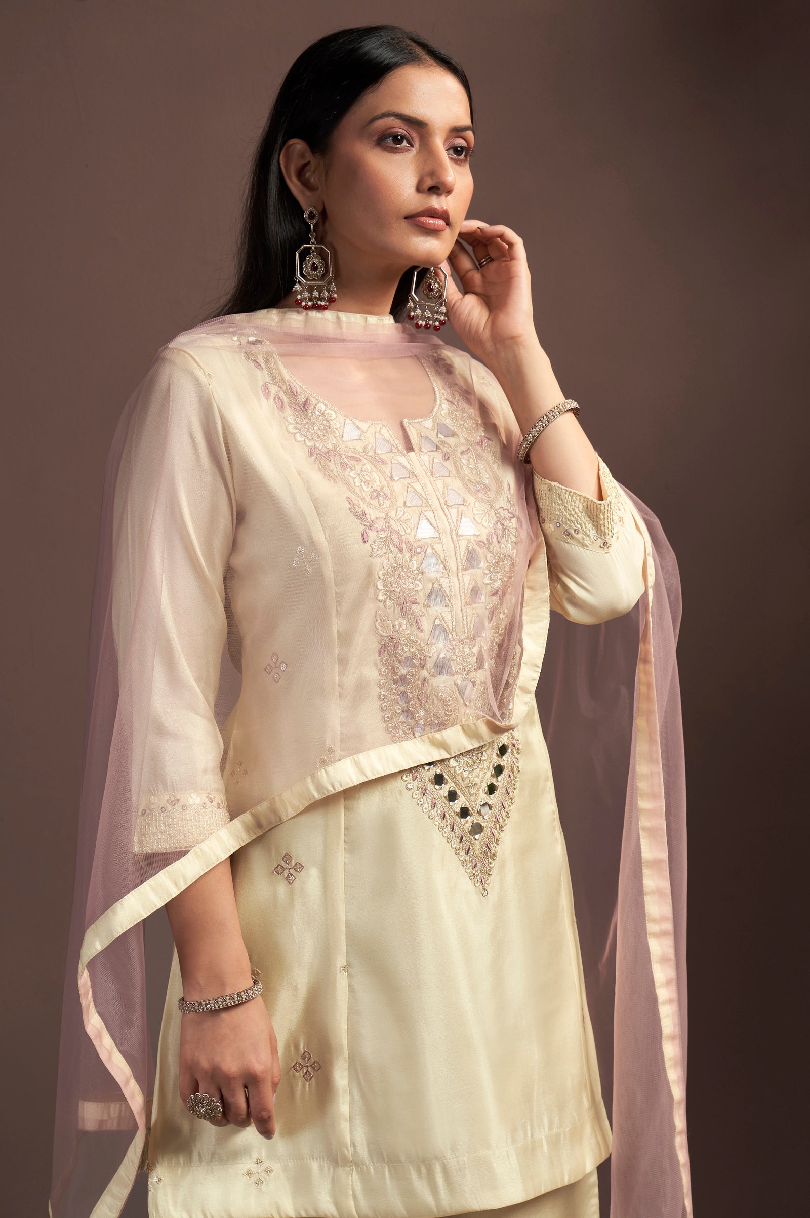 Ivory Royale Silk Blend Embroidered Palazzo Set
