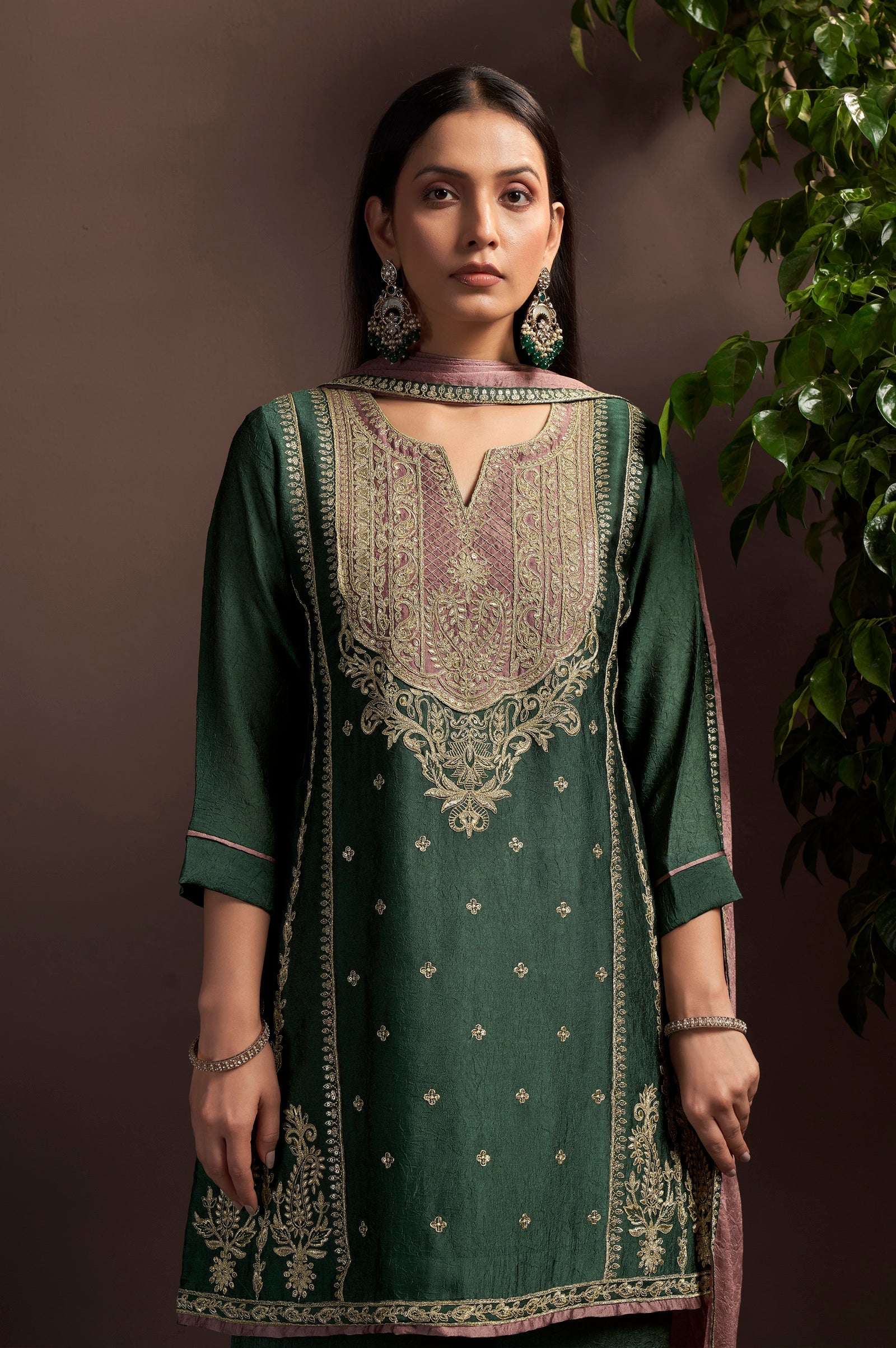 Emerald Aura Silk Blend Embroidered Palazzo Set
