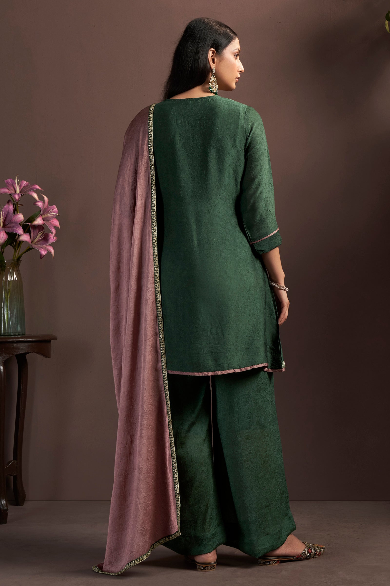 Emerald Aura Silk Blend Embroidered Palazzo Set