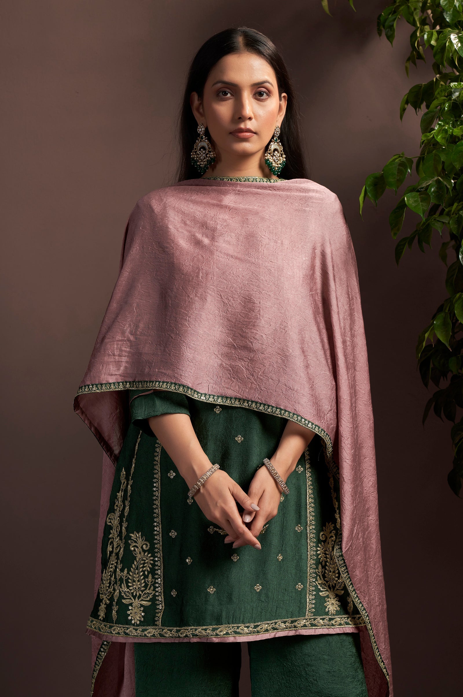 Emerald Aura Silk Blend Embroidered Palazzo Set