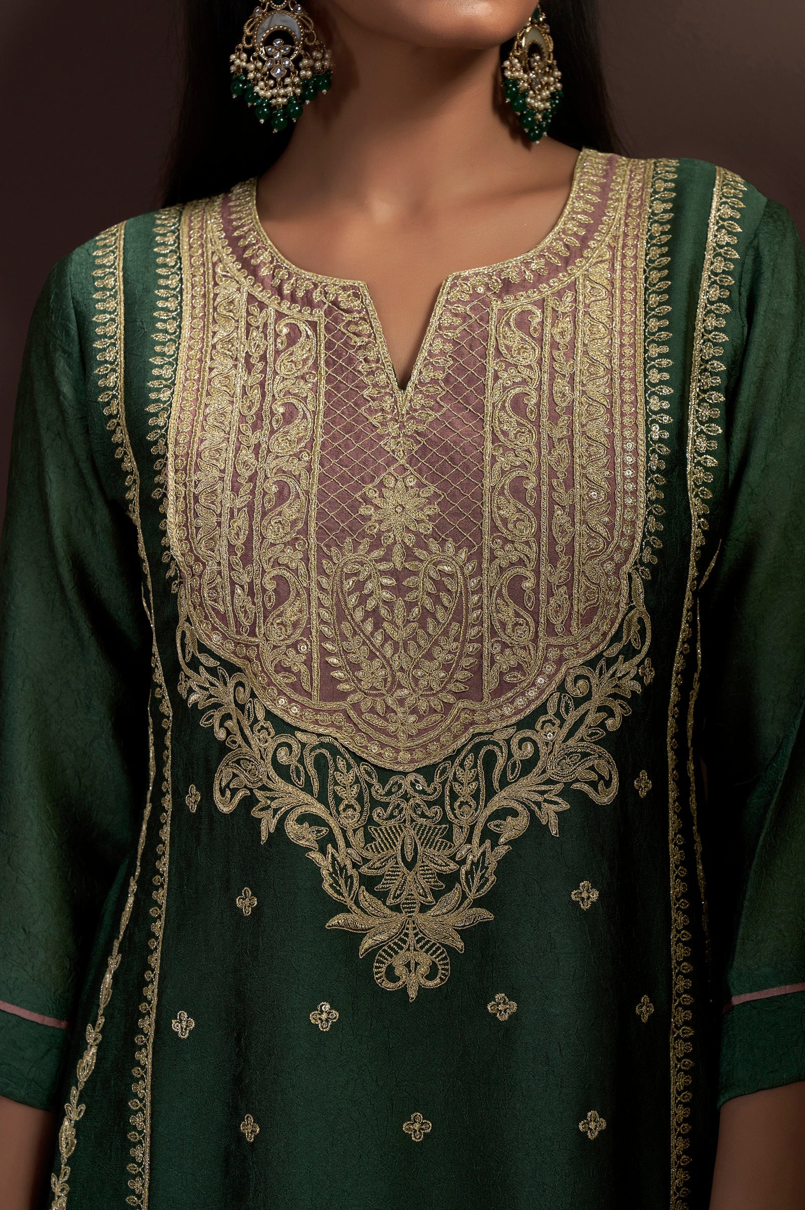 Emerald Aura Silk Blend Embroidered Palazzo Set