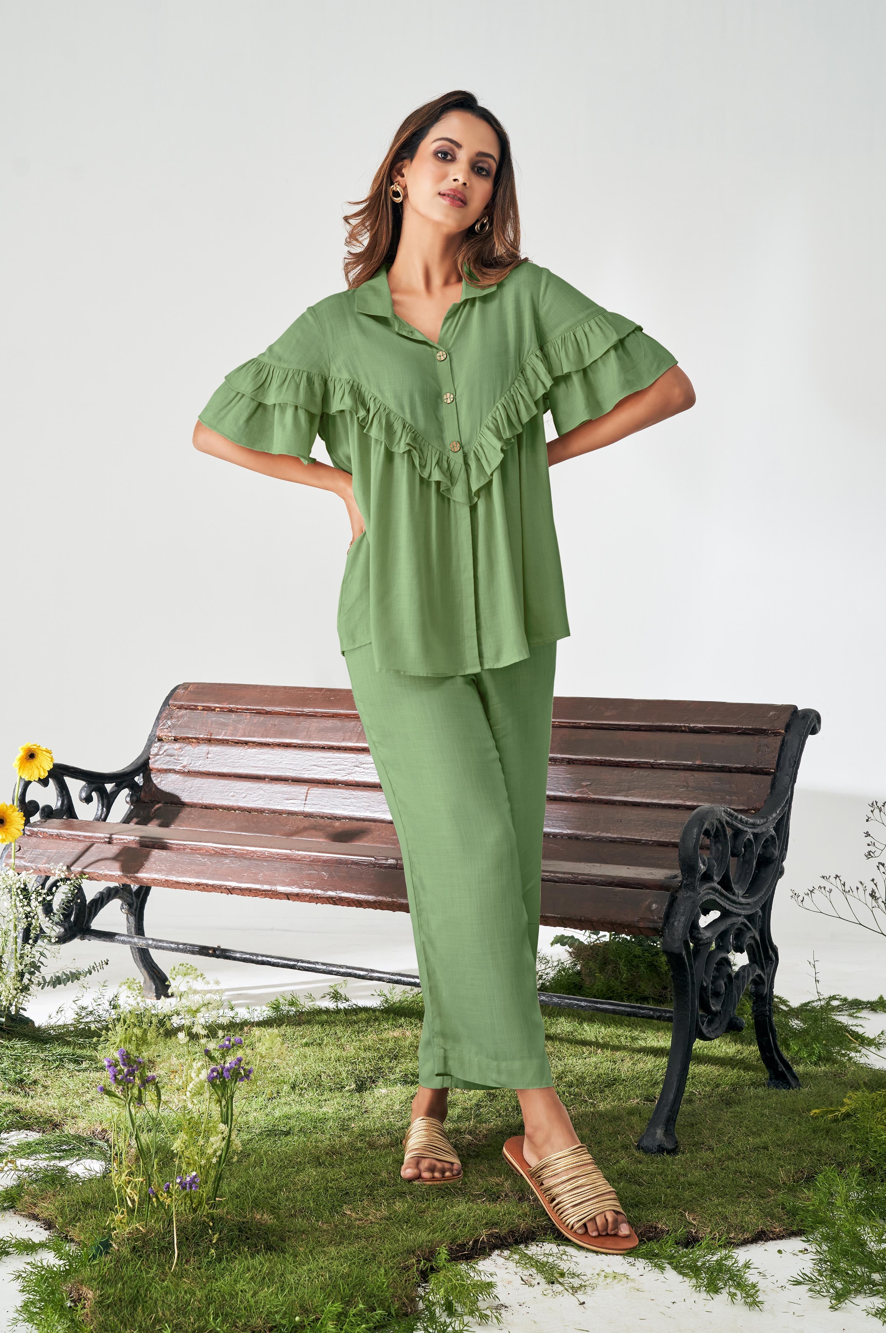 Olive Aura Rayon Co-Ord Set