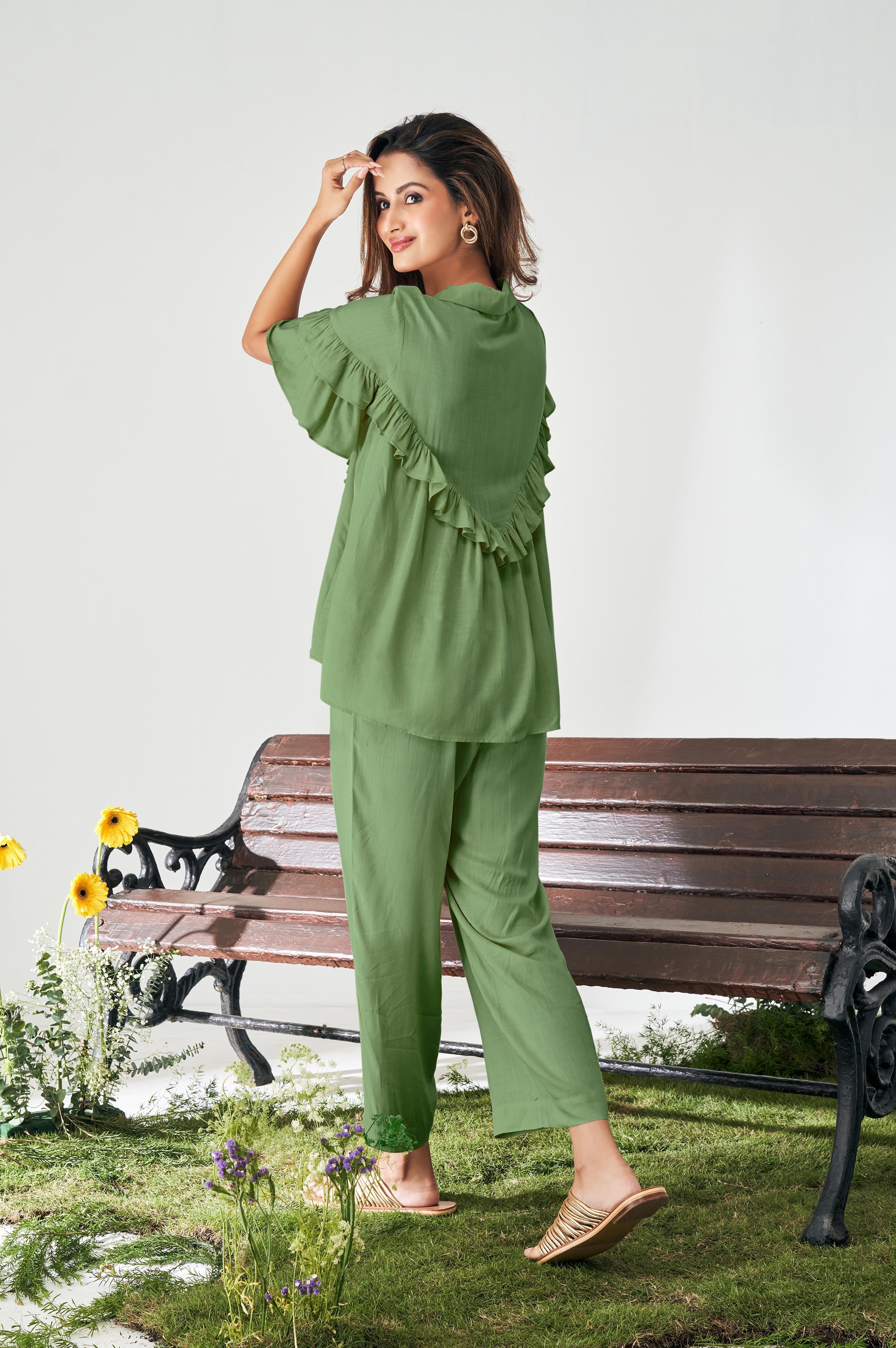 Olive Aura Rayon Co-Ord Set