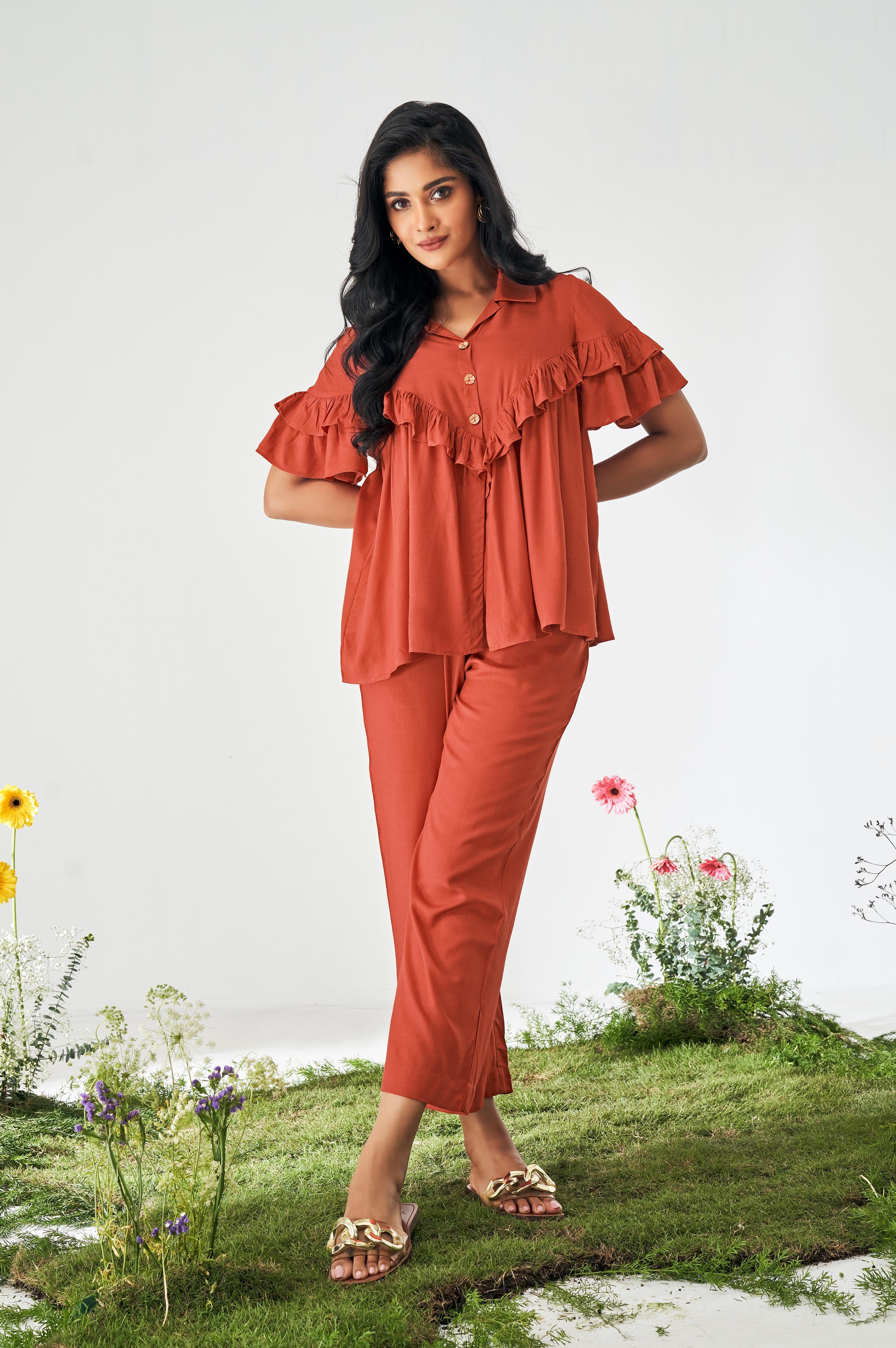 Amber Glow Rayon Co-Ord Set