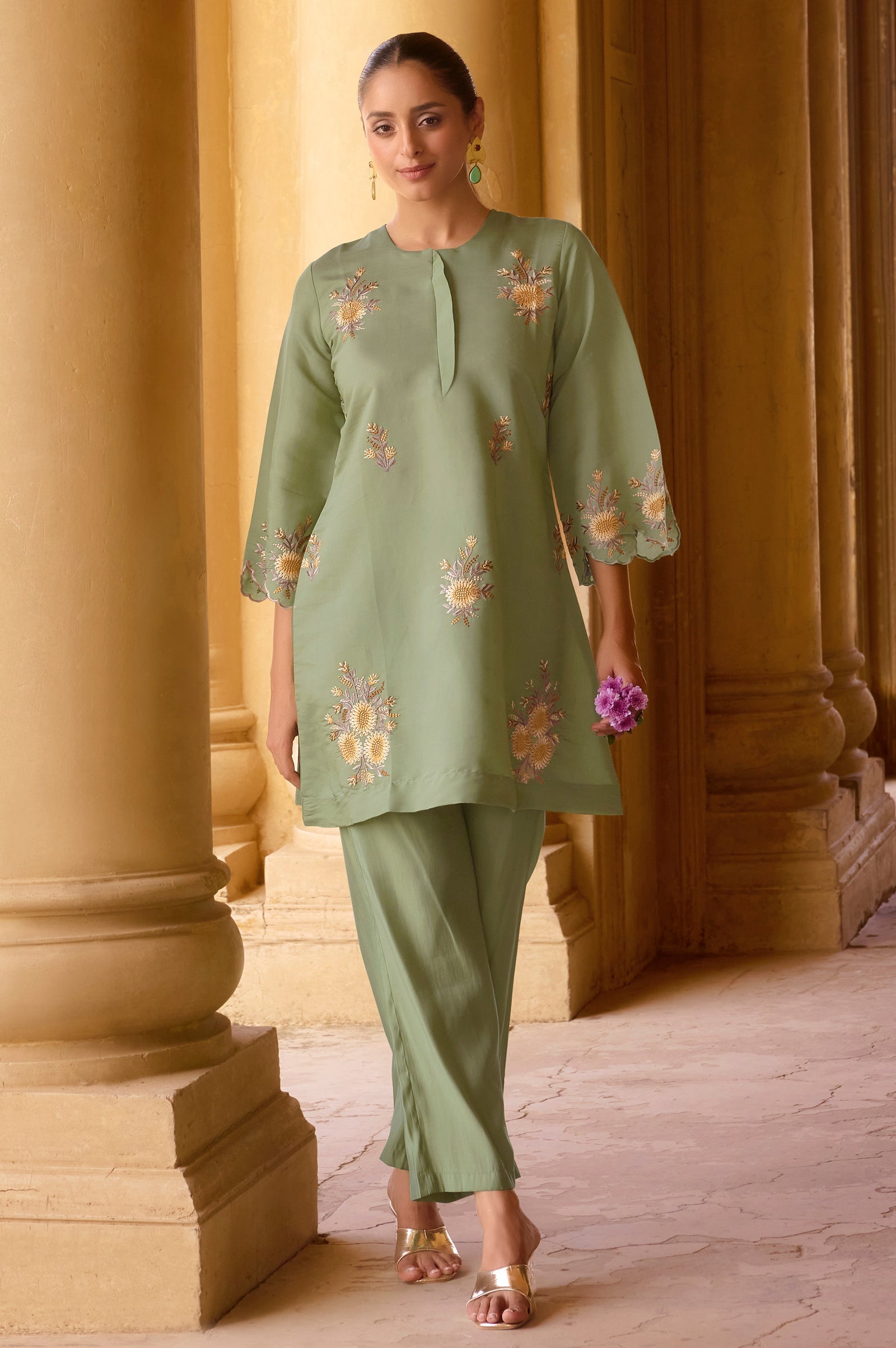 Embroidered Roman Silk Co-Ord Set