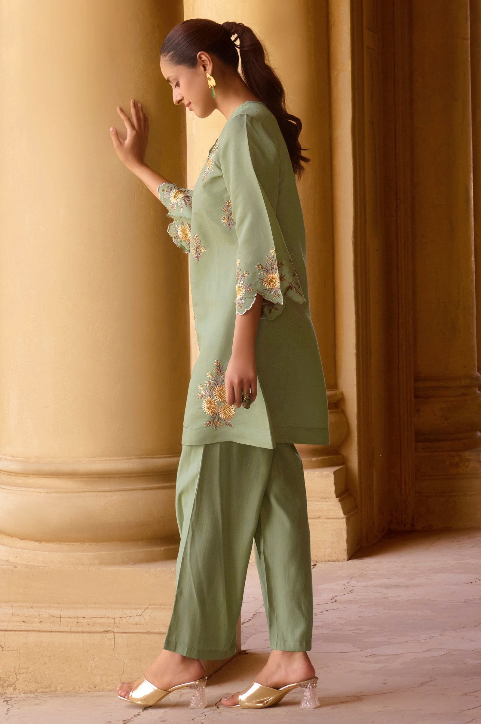 Embroidered Roman Silk Co-Ord Set
