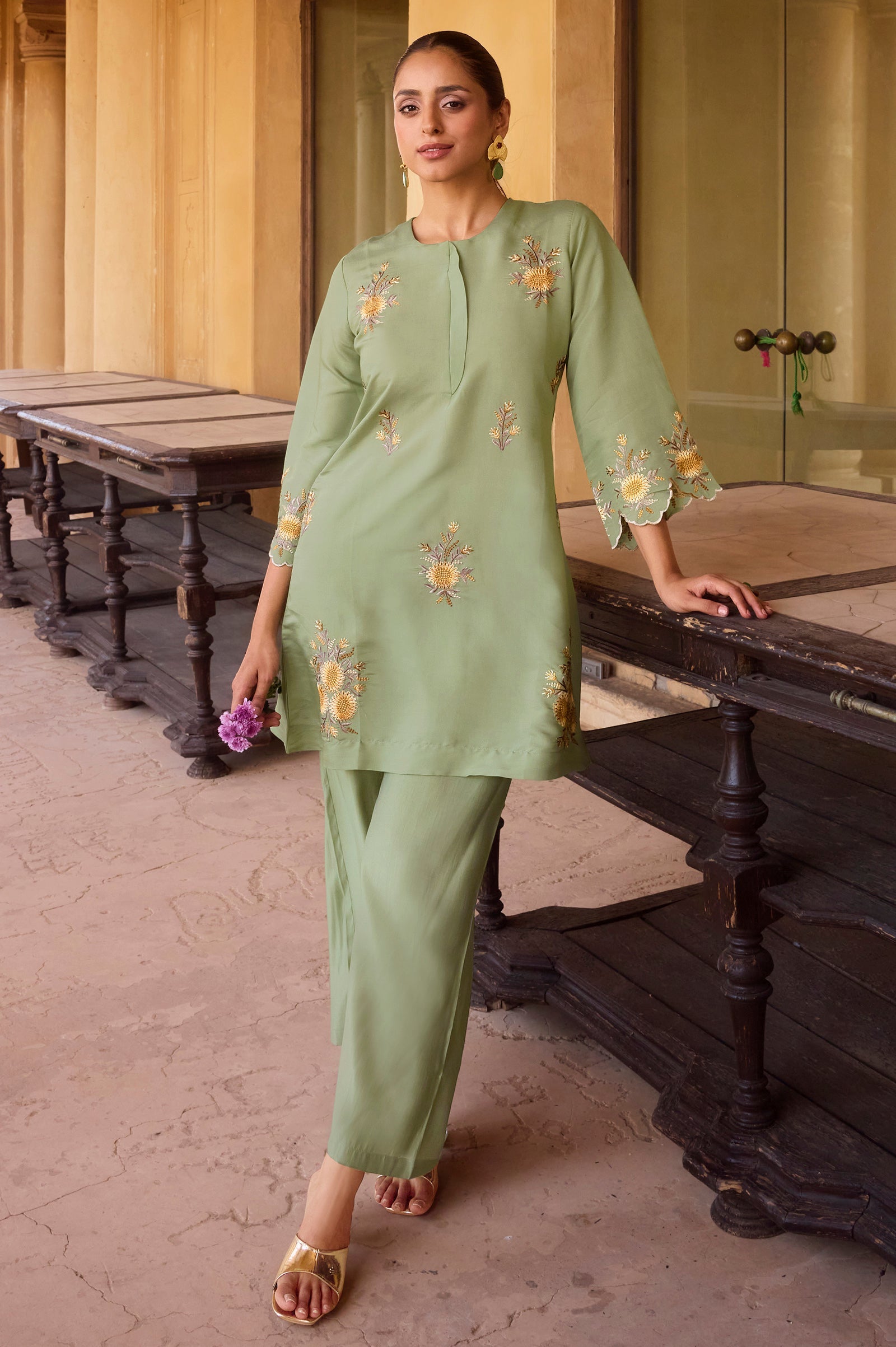 Embroidered Roman Silk Co-Ord Set