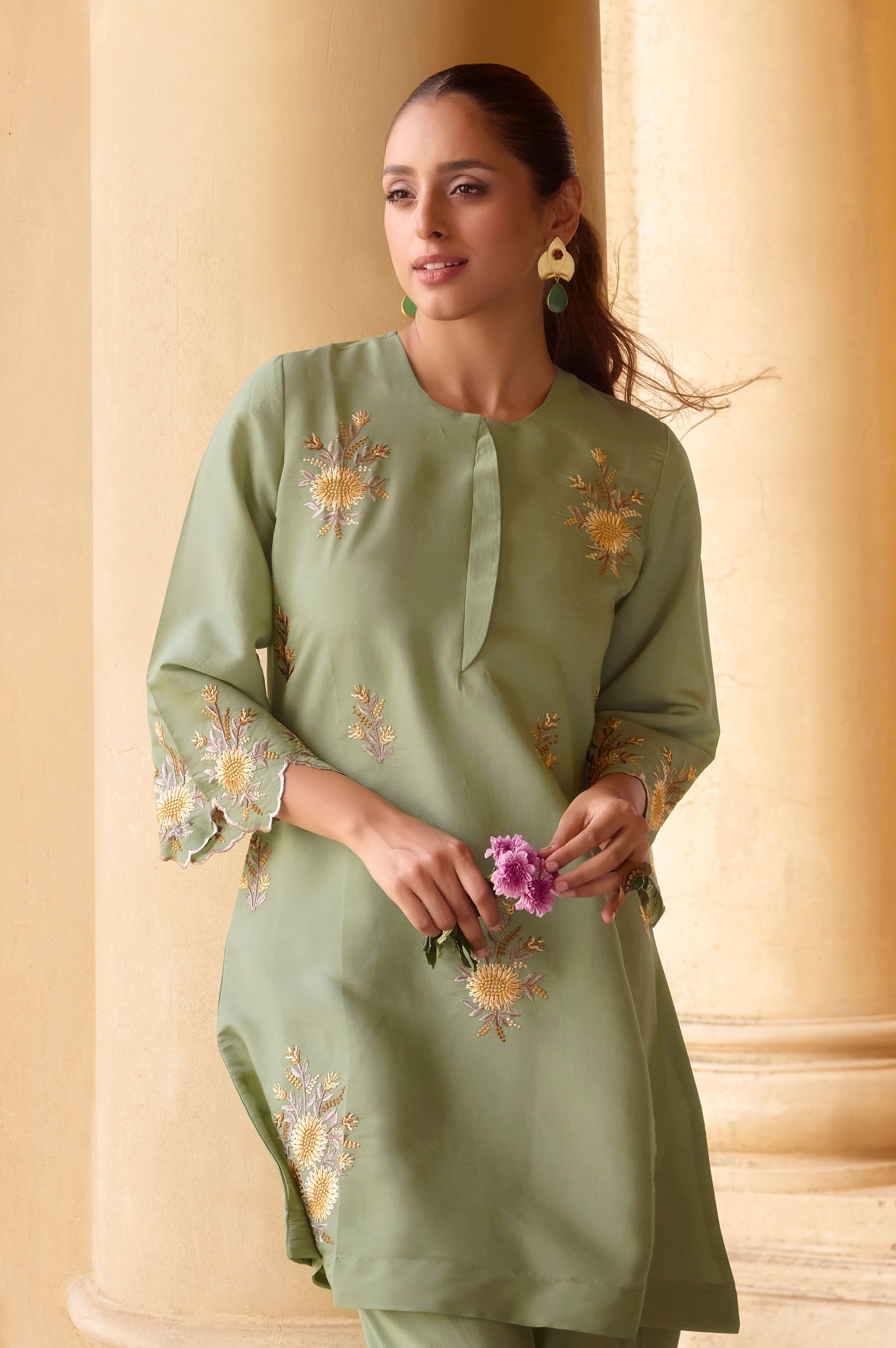 Embroidered Roman Silk Co-Ord Set