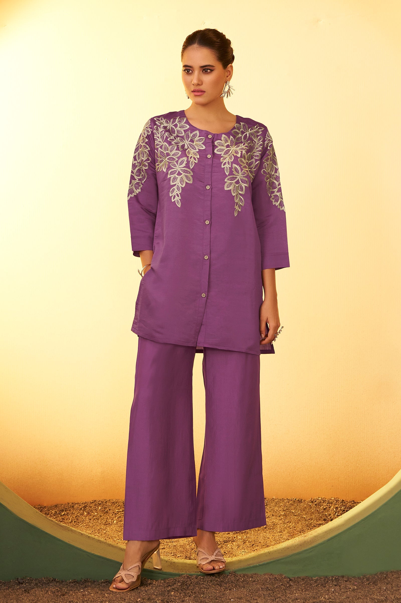 Blush Royale Embroidered Roman Silk Co-Ord Set
