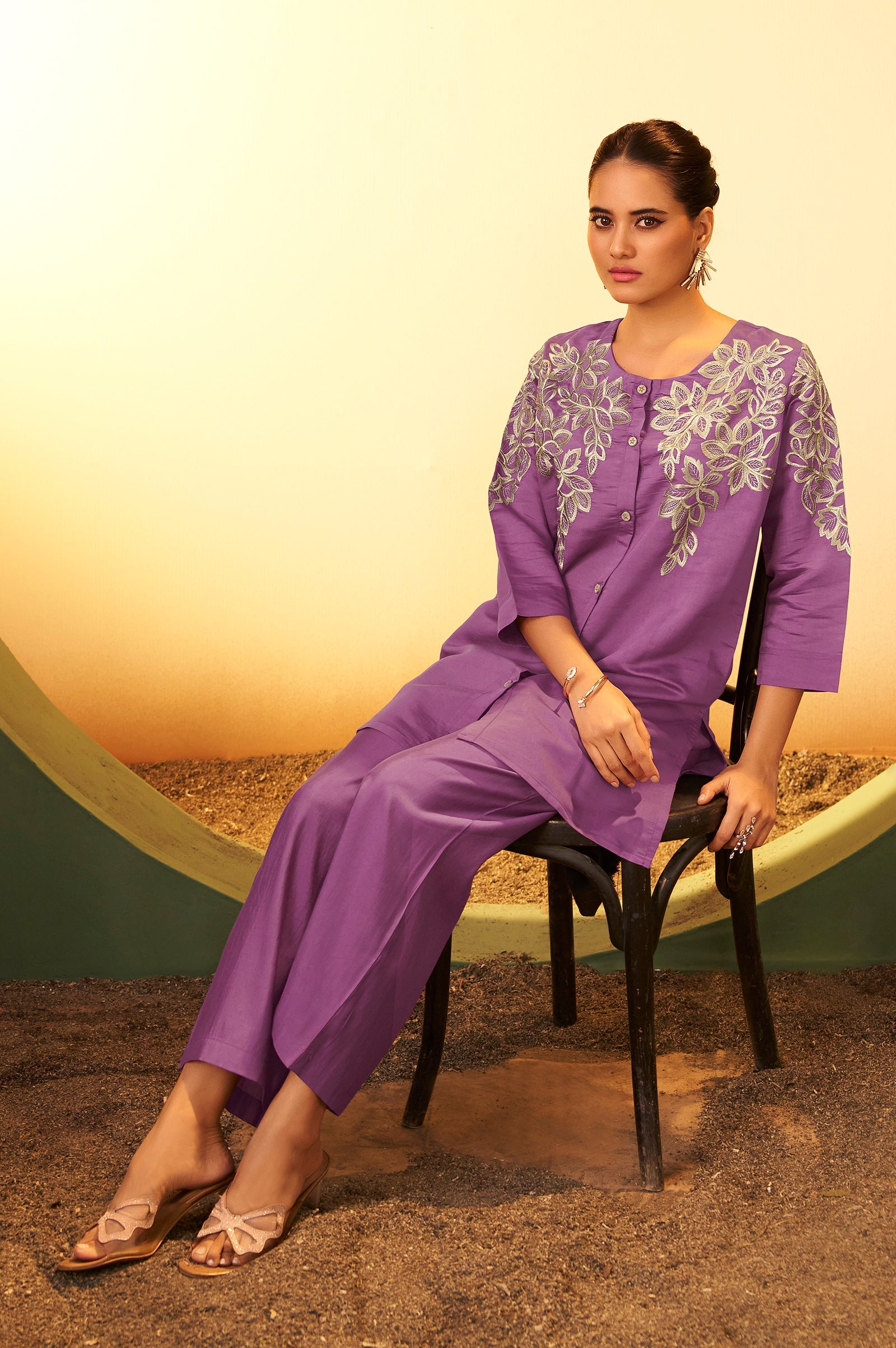 Blush Royale Embroidered Roman Silk Co-Ord Set