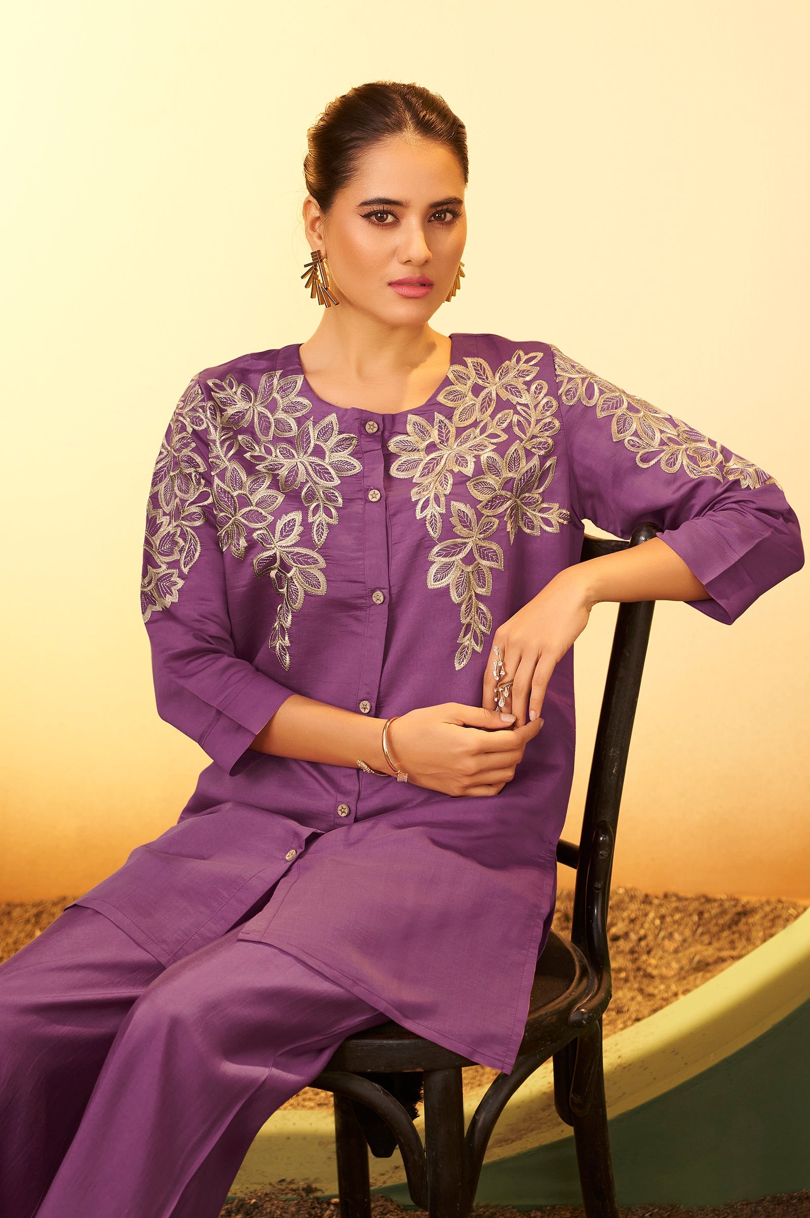 Blush Royale Embroidered Roman Silk Co-Ord Set