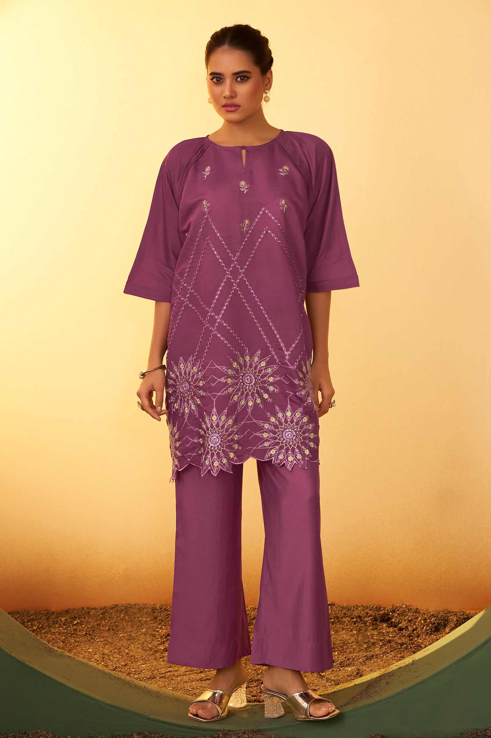 Rose Blush Embroidered Roman Silk Co-Ord Set