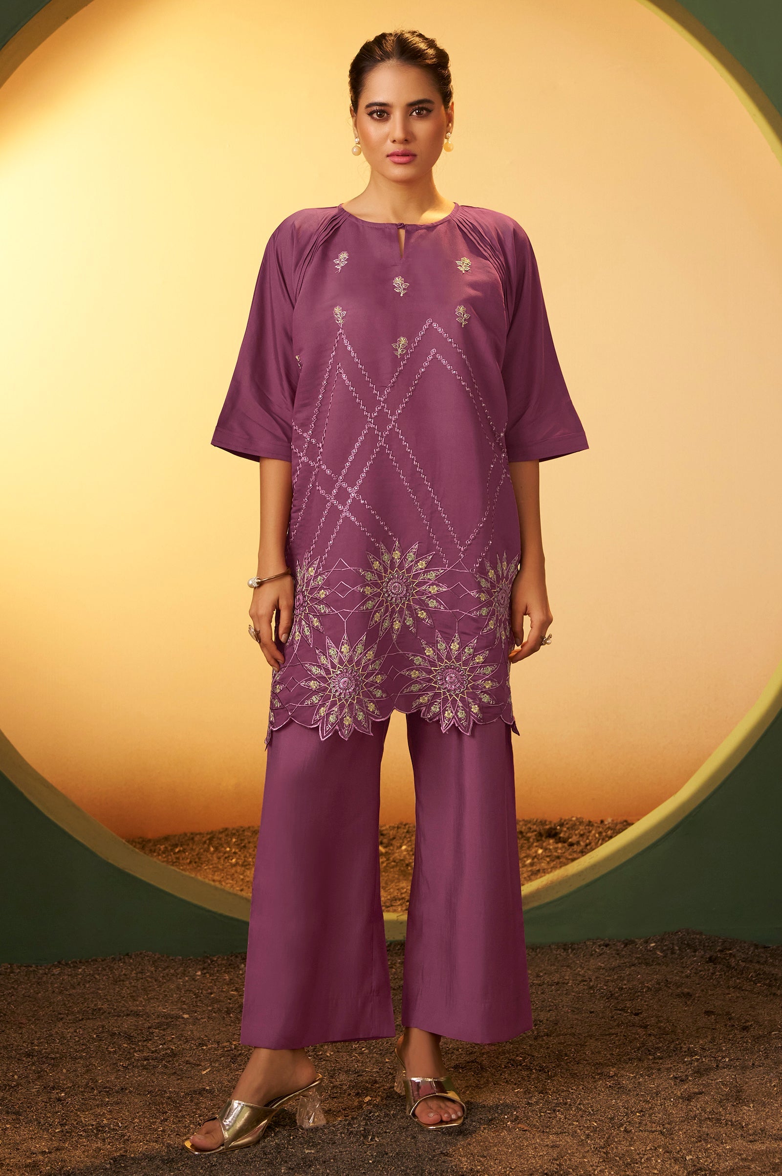 Rose Blush Embroidered Roman Silk Co-Ord Set