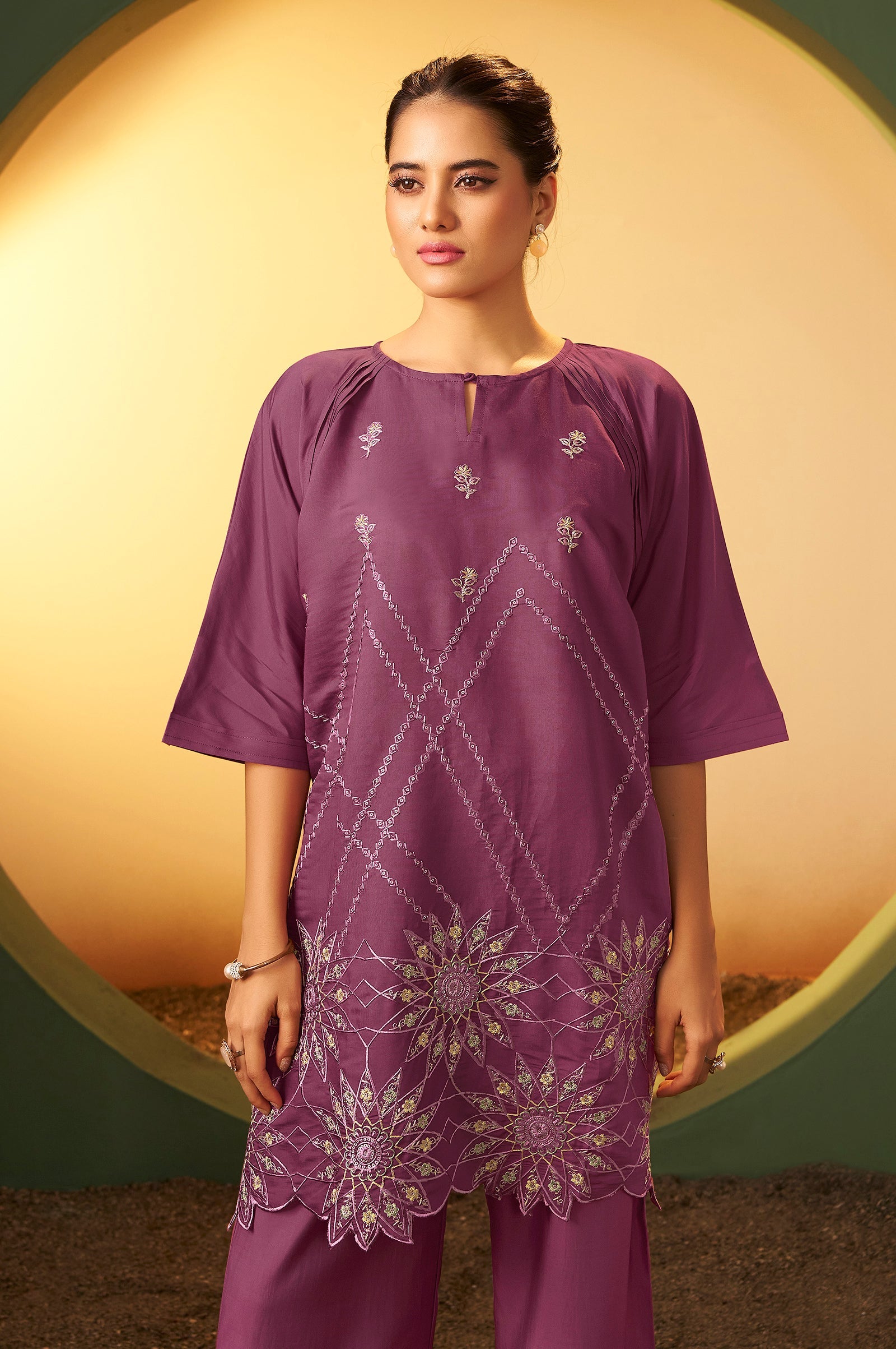 Rose Blush Embroidered Roman Silk Co-Ord Set
