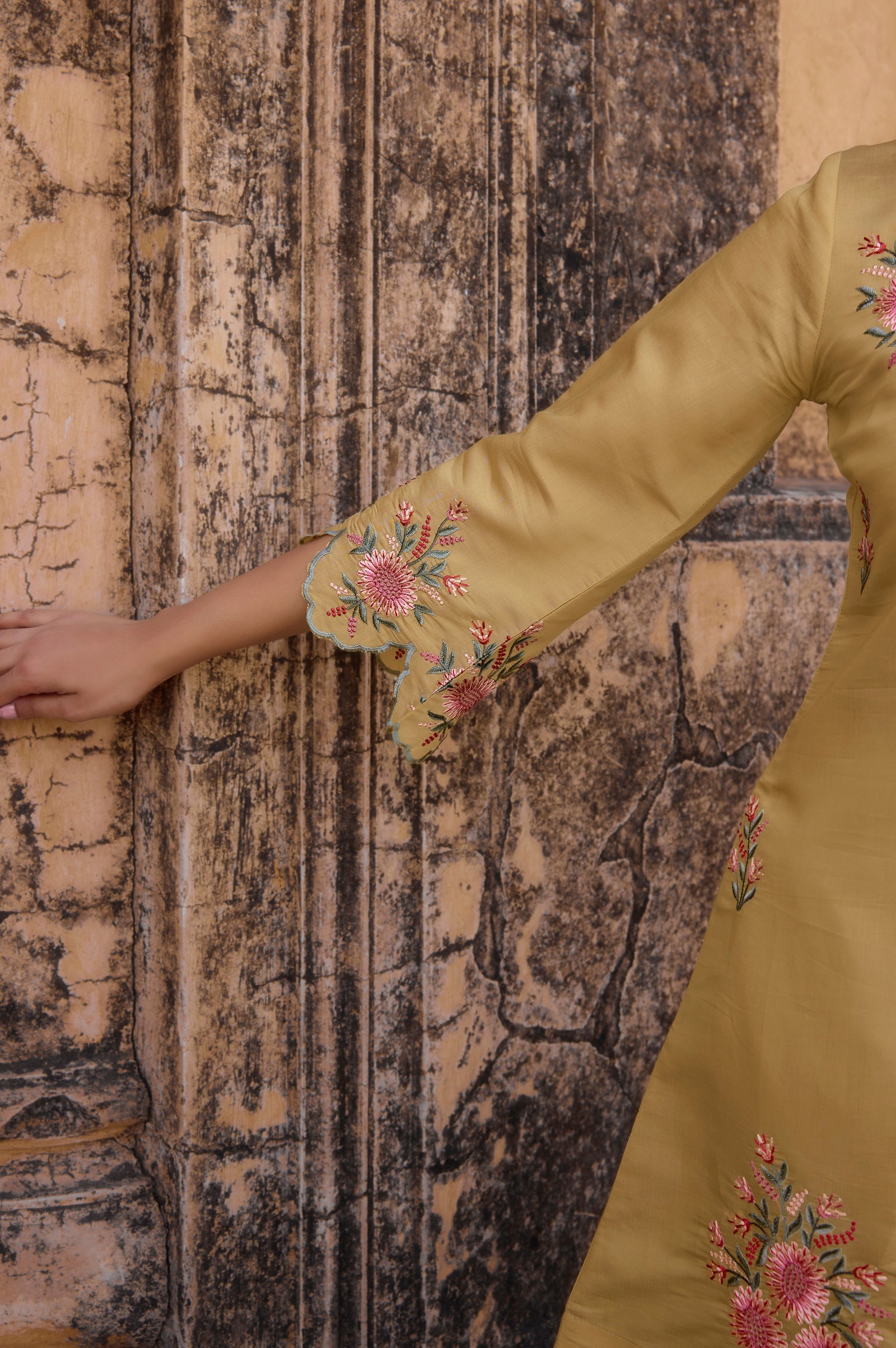 Sunlit Grace Embroidered Roman Silk Co-Ord Set