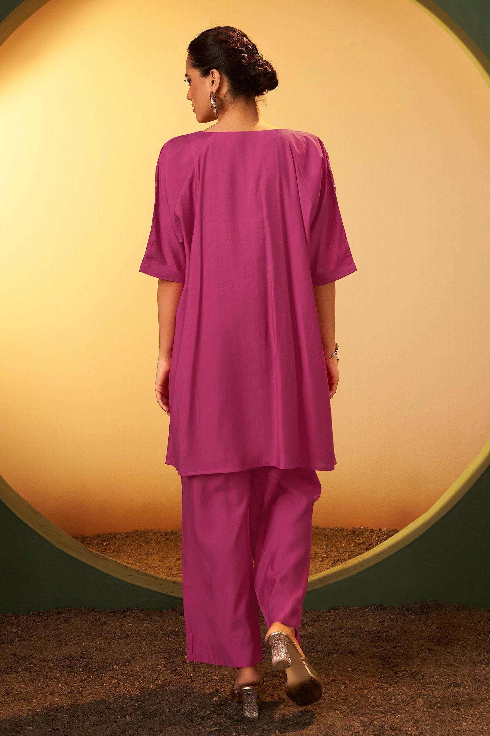 Blush Pearl Embroidered Roman Silk Co-Ord Set