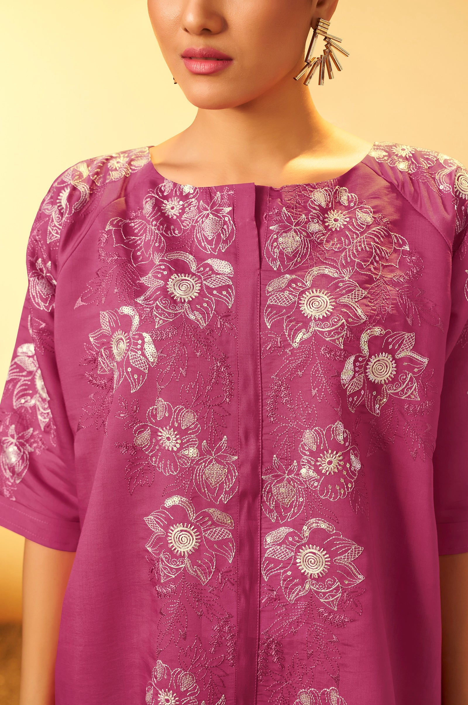 Blush Pearl Embroidered Roman Silk Co-Ord Set