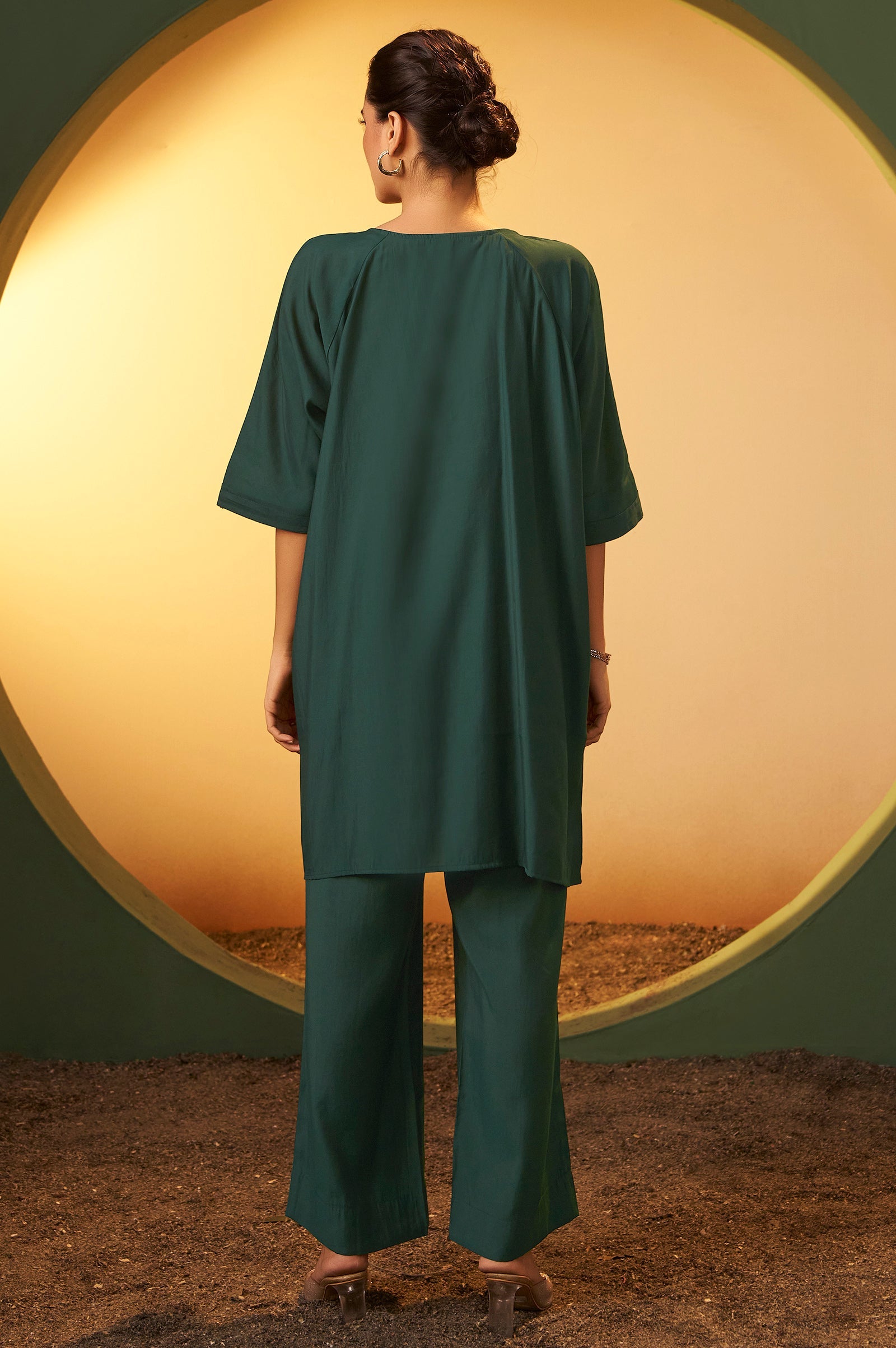 Emerald Bloom Embroidered Roman Silk Co-Ord Set