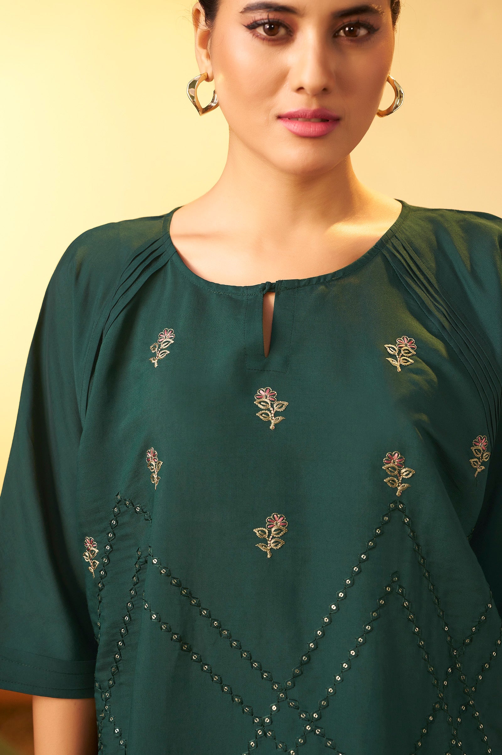 Emerald Bloom Embroidered Roman Silk Co-Ord Set