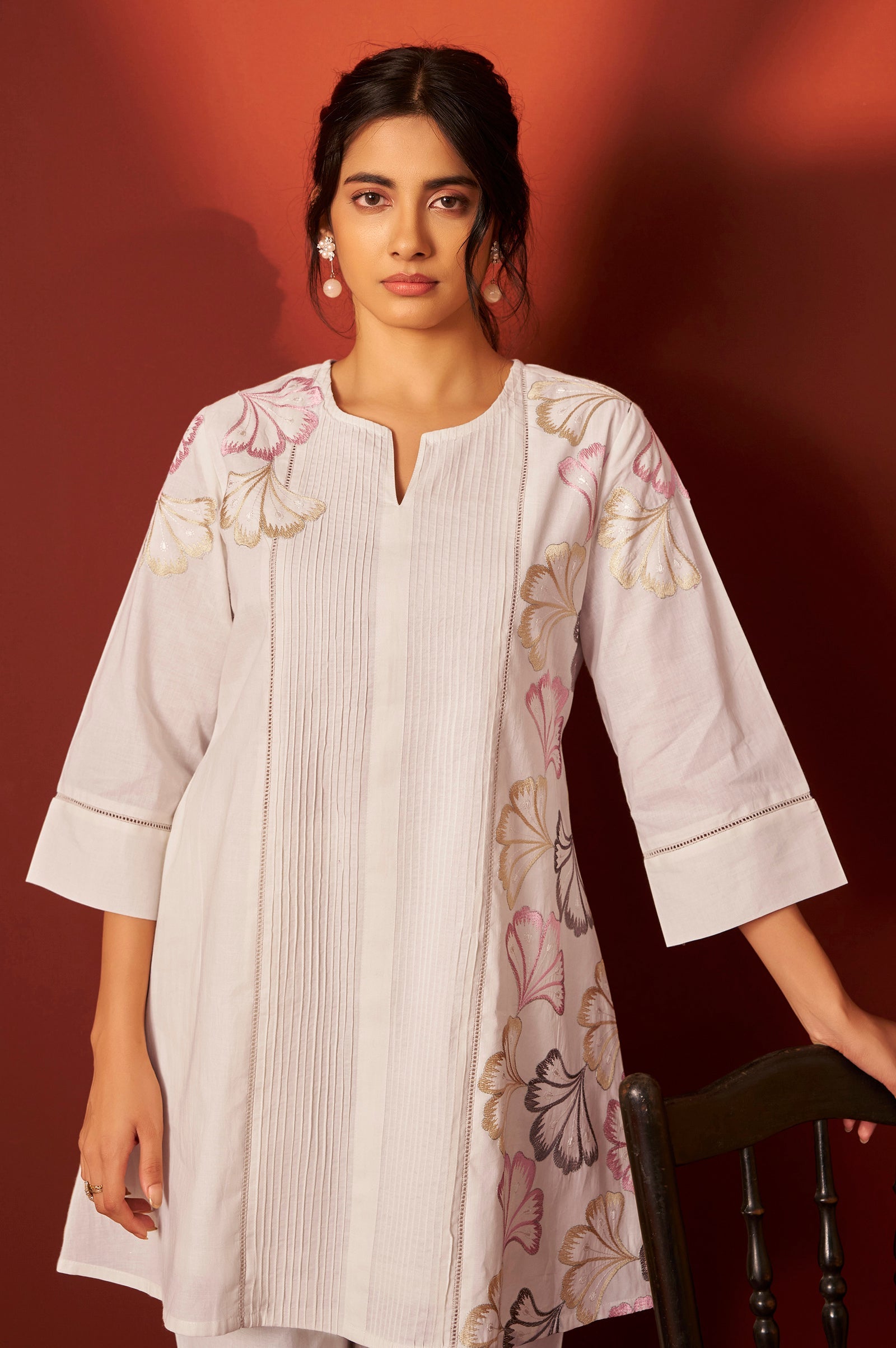 Ivory Grace Embroidered Cotton Co-Ord Set