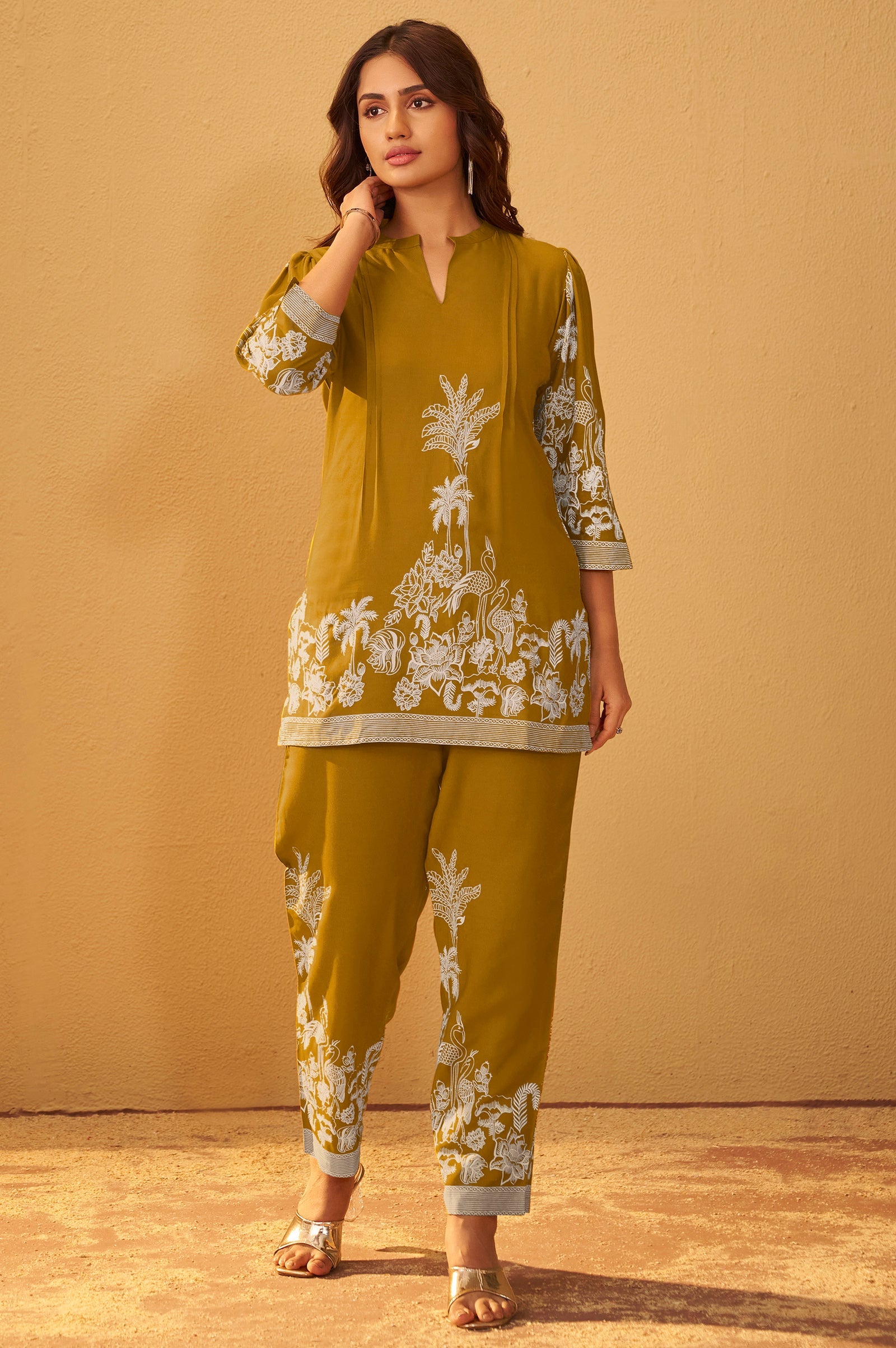 Mustard Bloom Printed Rayon Co-Ord Set