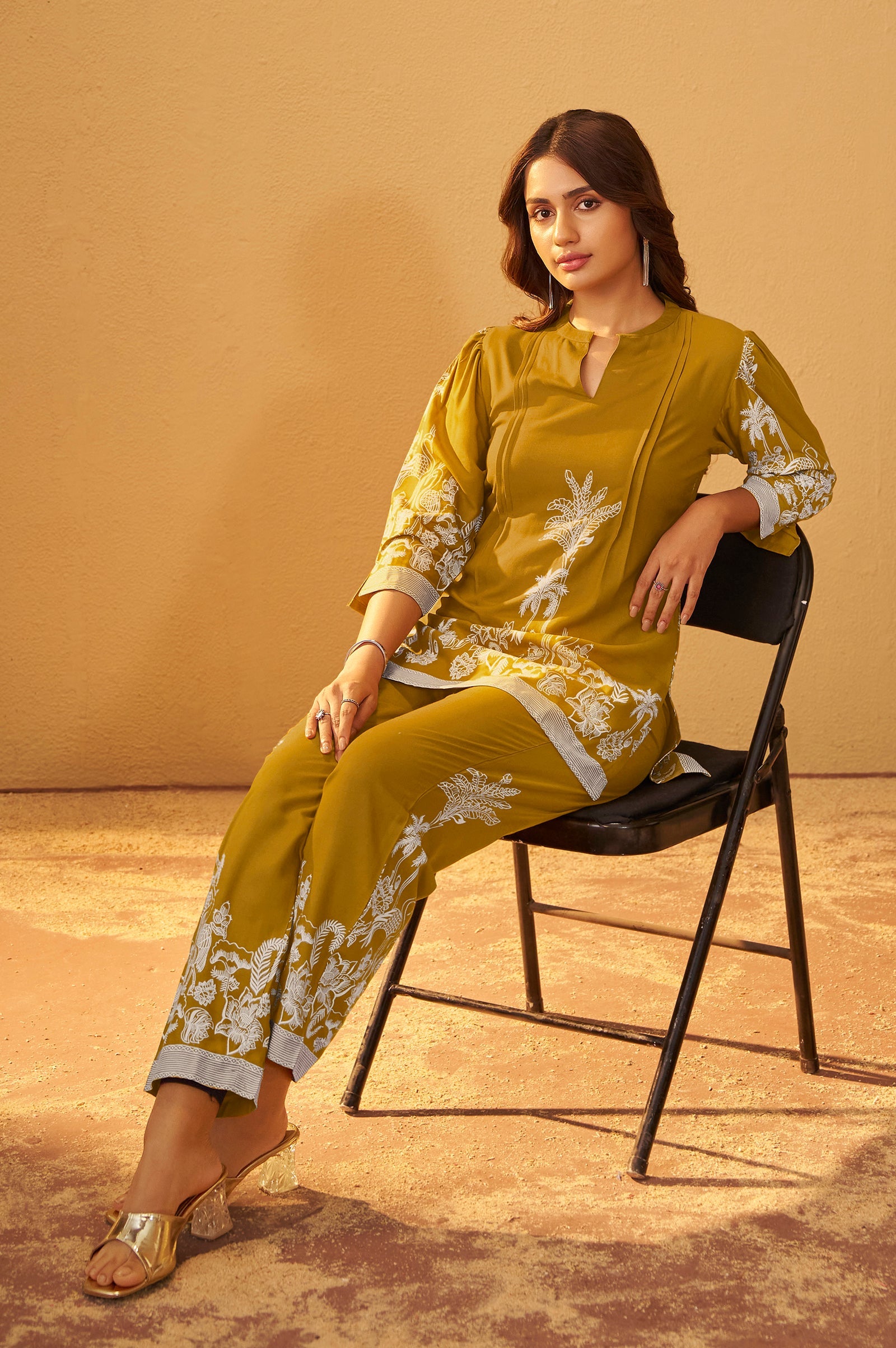 Mustard Bloom Printed Rayon Co-Ord Set