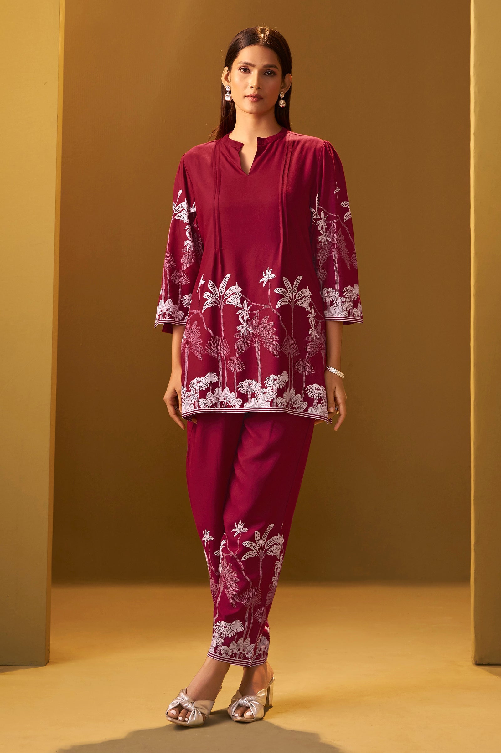 Crimson Bloom Printed Rayon Co-Ord Set