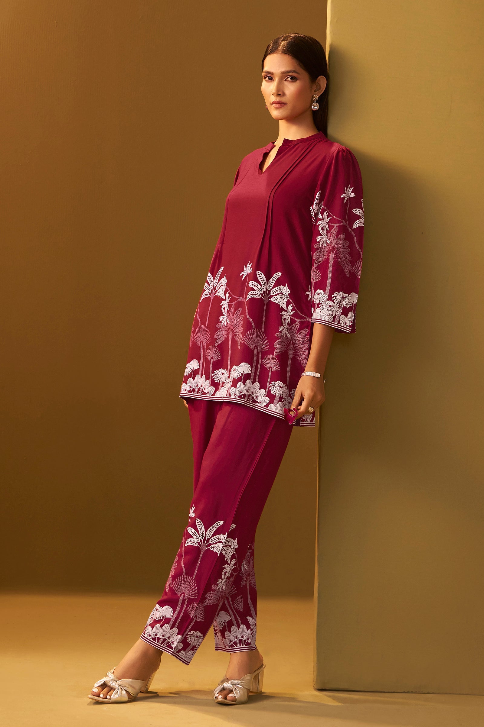 Crimson Bloom Printed Rayon Co-Ord Set