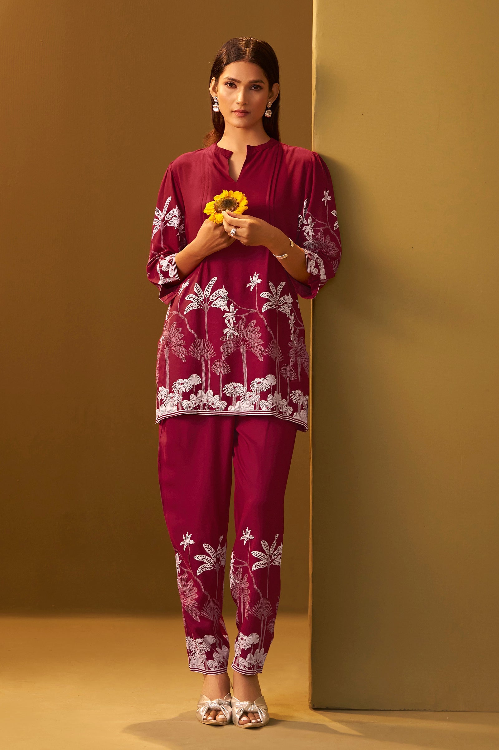 Crimson Bloom Printed Rayon Co-Ord Set
