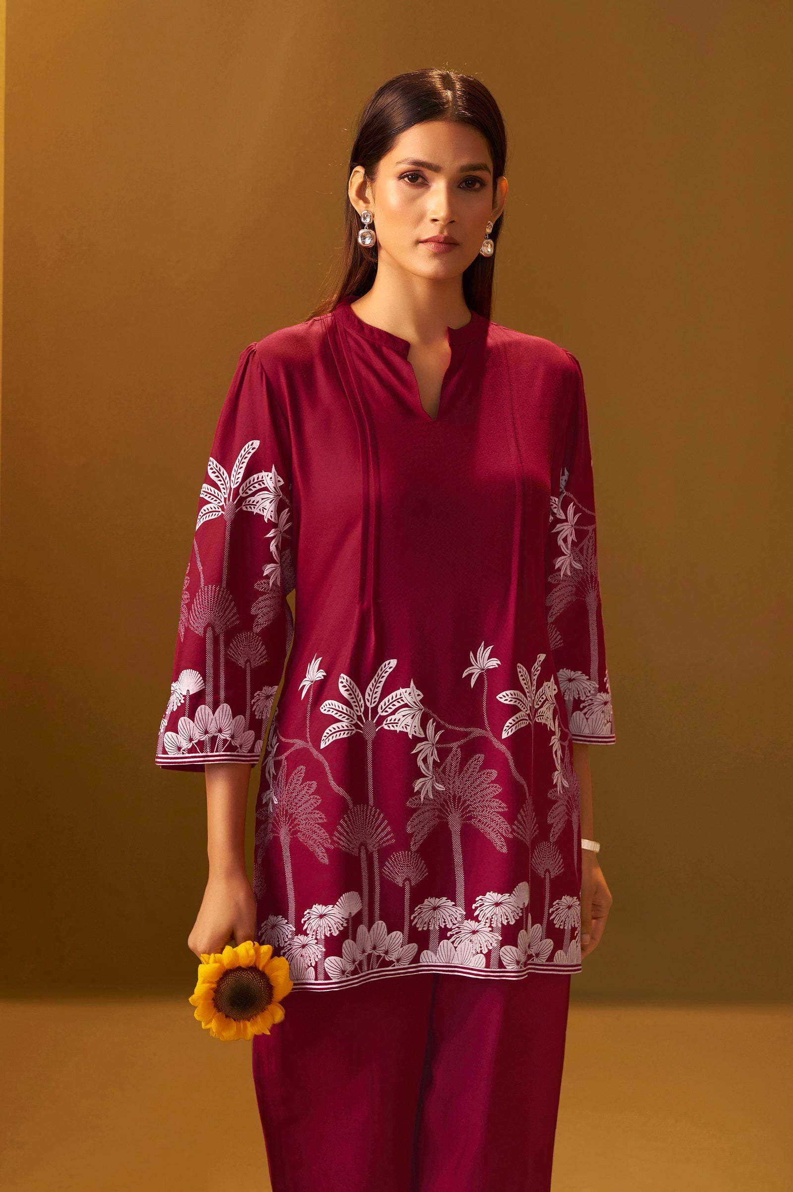 Crimson Bloom Printed Rayon Co-Ord Set