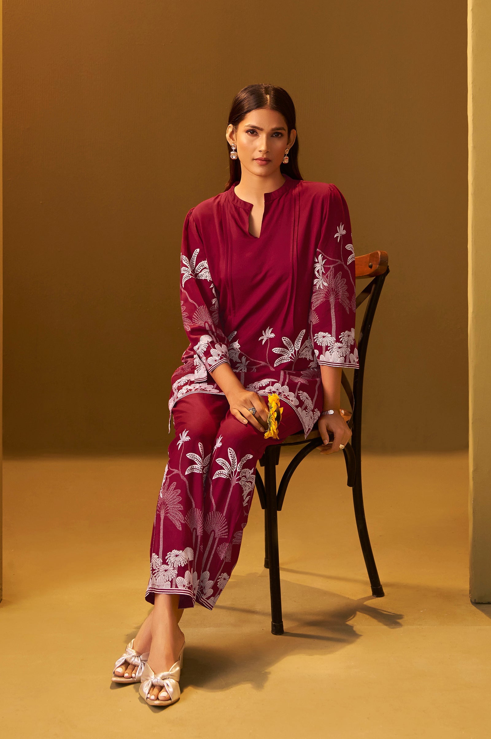 Crimson Bloom Printed Rayon Co-Ord Set